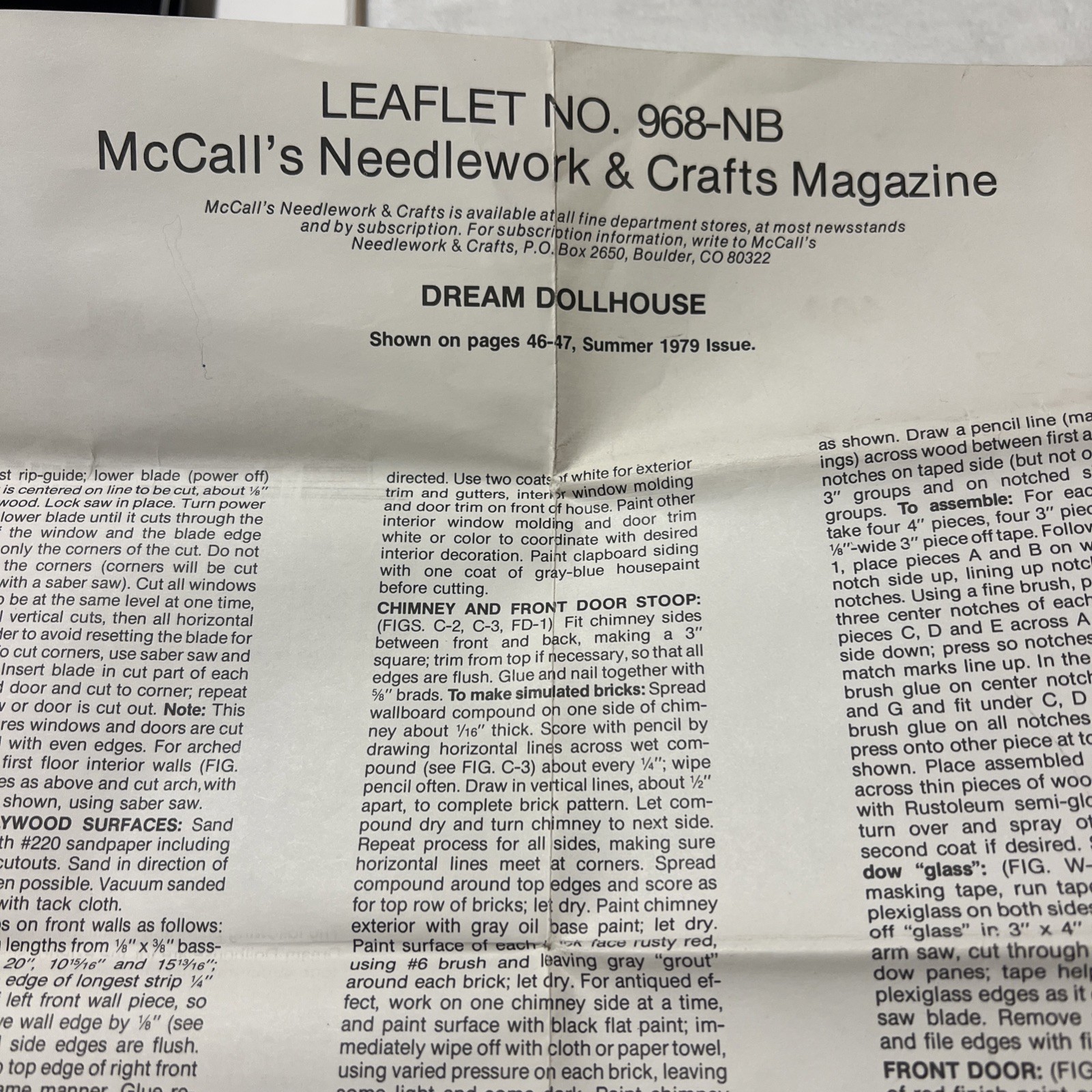 RARE 1979 McCalls Needlework DREAM DOLLHOUSE Blueprint Pattern Leaflet 968-NB