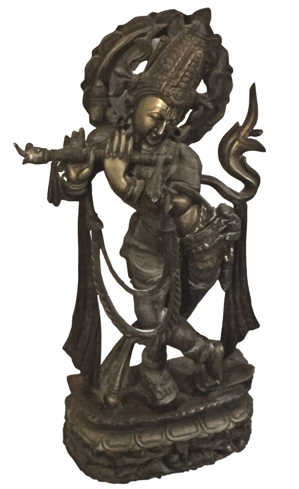 22 Inch Large Krishna Playing Flute Bronze Finish Sculpture heavy 23 Pounds.