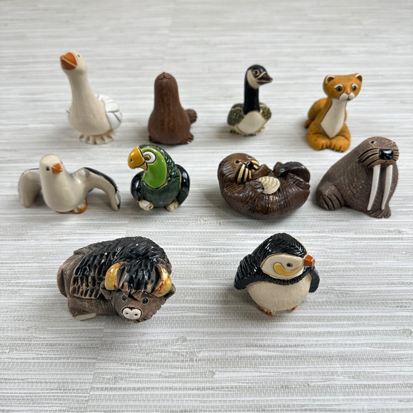 Vintage Artesania Rinconada Uruguay Clay Pottery Figurines Animals 10 Piece Lot