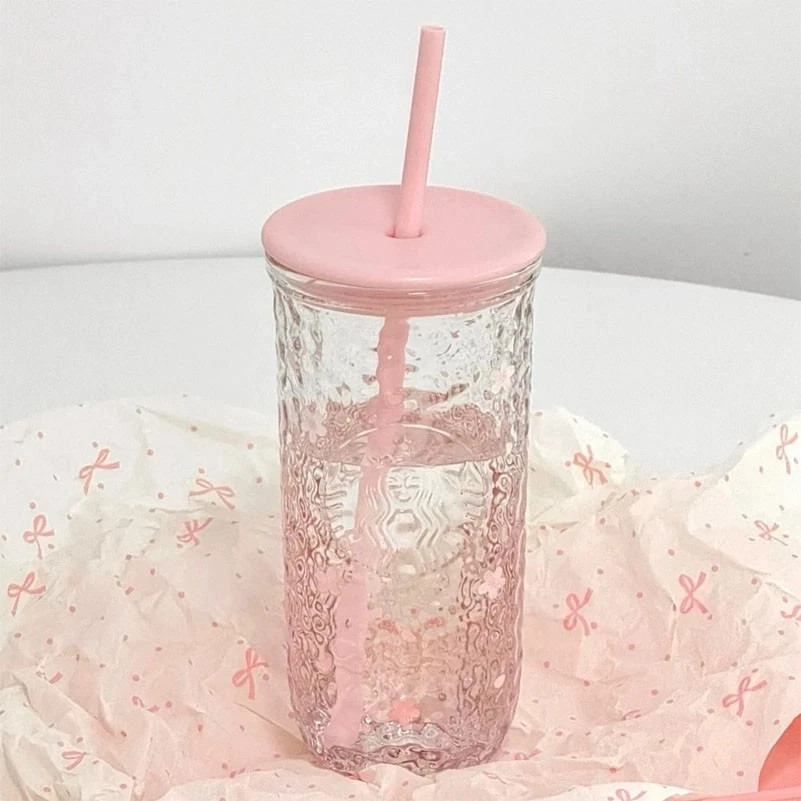 Starbucks 2026 Spring Sakura Cute Pets Series Triangular Glass Straw Cup 16OZ