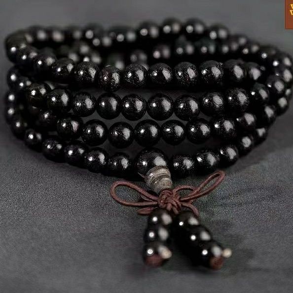 Ebony Wood 108 Beads Bracelet Set Black Sandalwood Couple Buddhist Jewelry 2PC