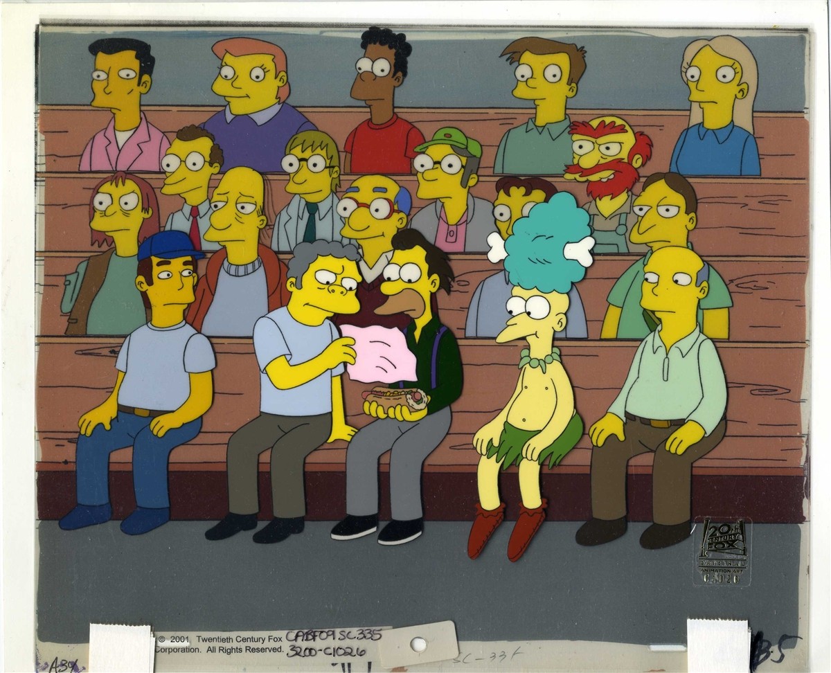 Original Production Cel of Moe, Lenny and Crowd from Hungry, Hungry Homer (2001) Original Production Cel of Moe, Lenny and Crowd from Hungry, Hungry Homer (2001)