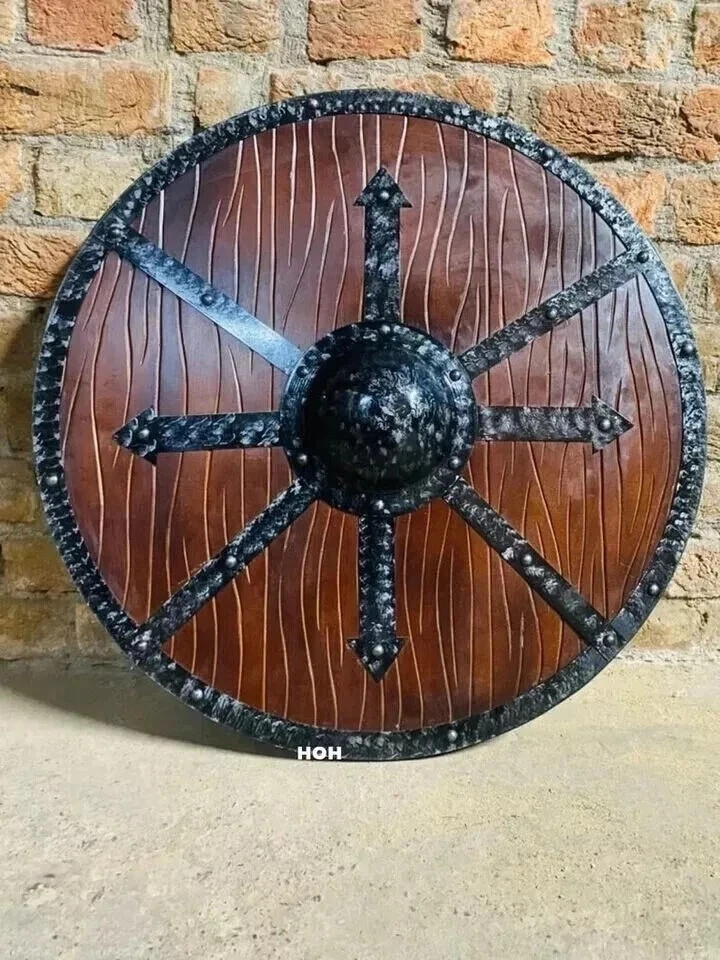 24'' Medieval Wooden Carved Viking Shield Authentic Handmade Norse Battle Shield