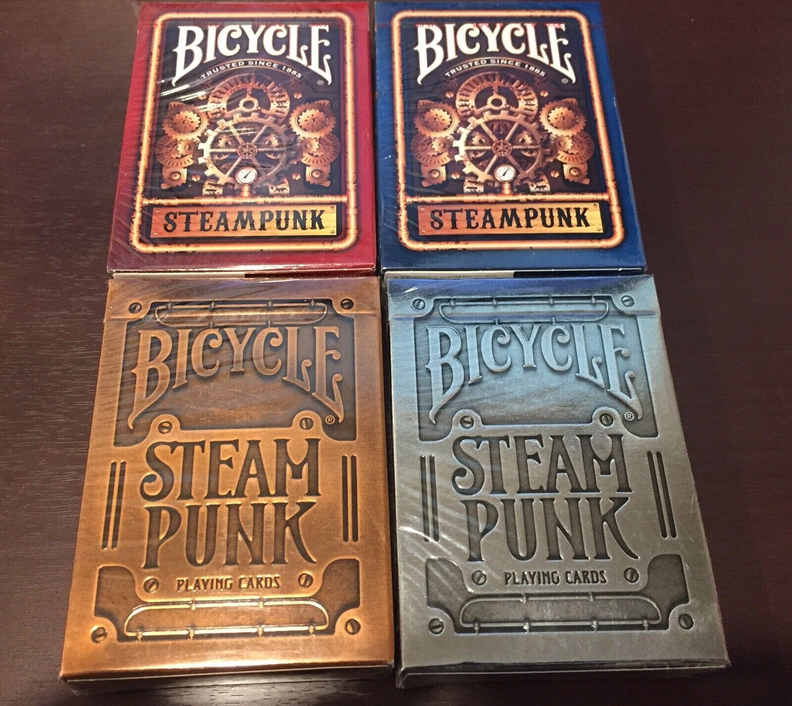Set 4 Bicycle SILVER,GOLD,RED & BLUE STEAMPUNK Playing Cards Theory11 Industrial Set 4 Bicycle SILVER,GOLD,RED & BLUE STEAMPUNK Playing Cards Theory11 Industrial
