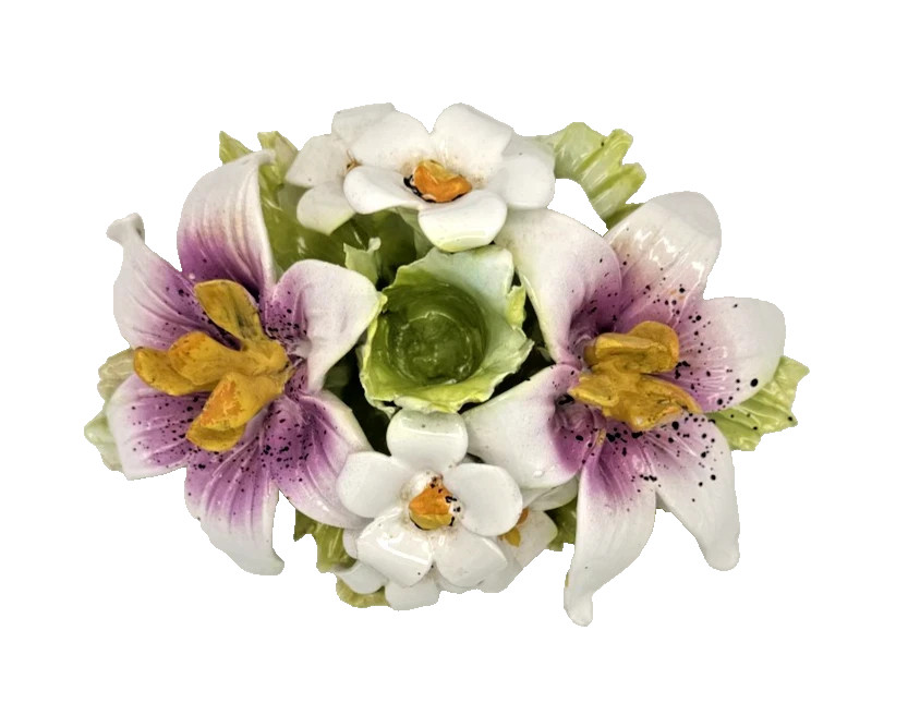 Vintage Capodimonte Porcelain 3D Floral Plaque Crown N Italy