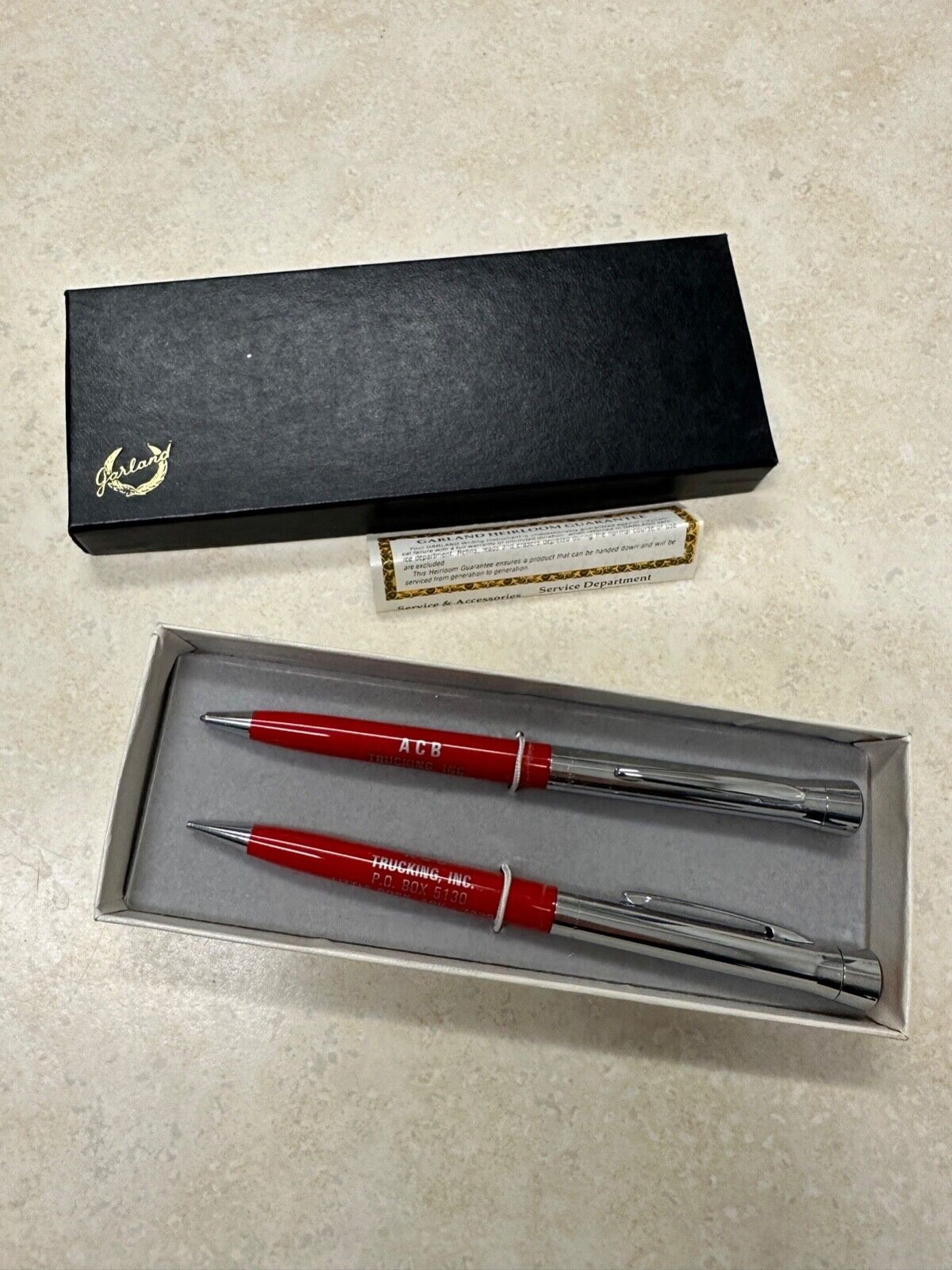 Vintage GARLAND PEN & PENCIL Set Bubble Top ACB Trucking Advertising - Arkansas