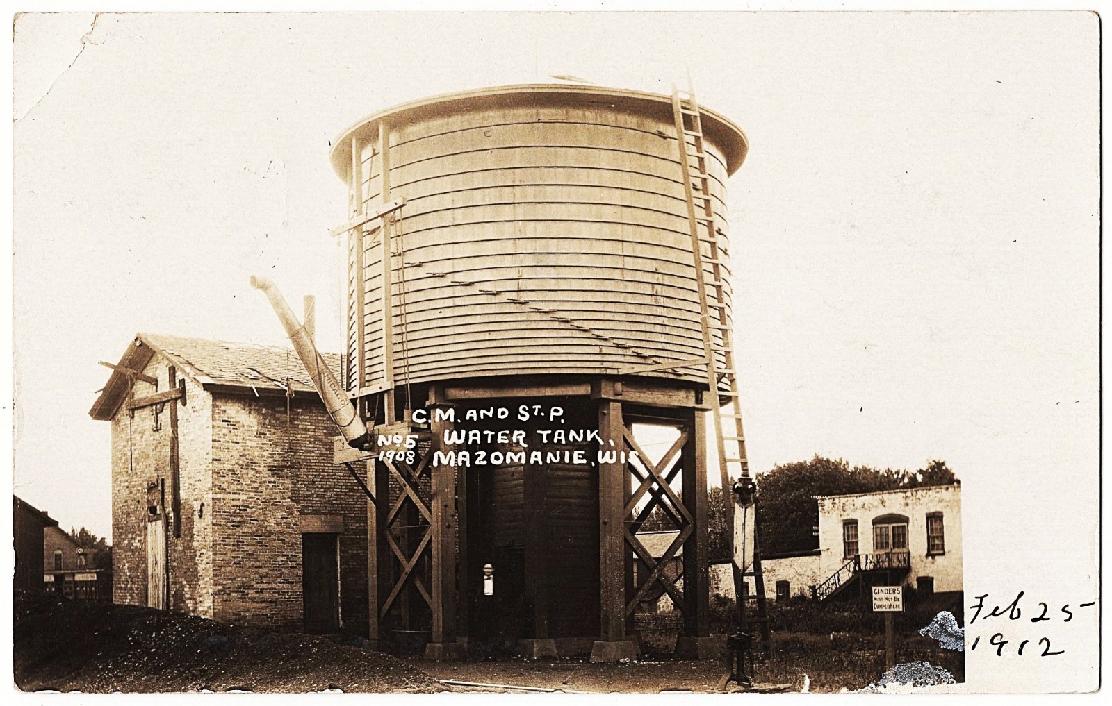 RPPC Mazomanie WI - C.M. And St. P. Water Tank mailed 1912 antique postcard