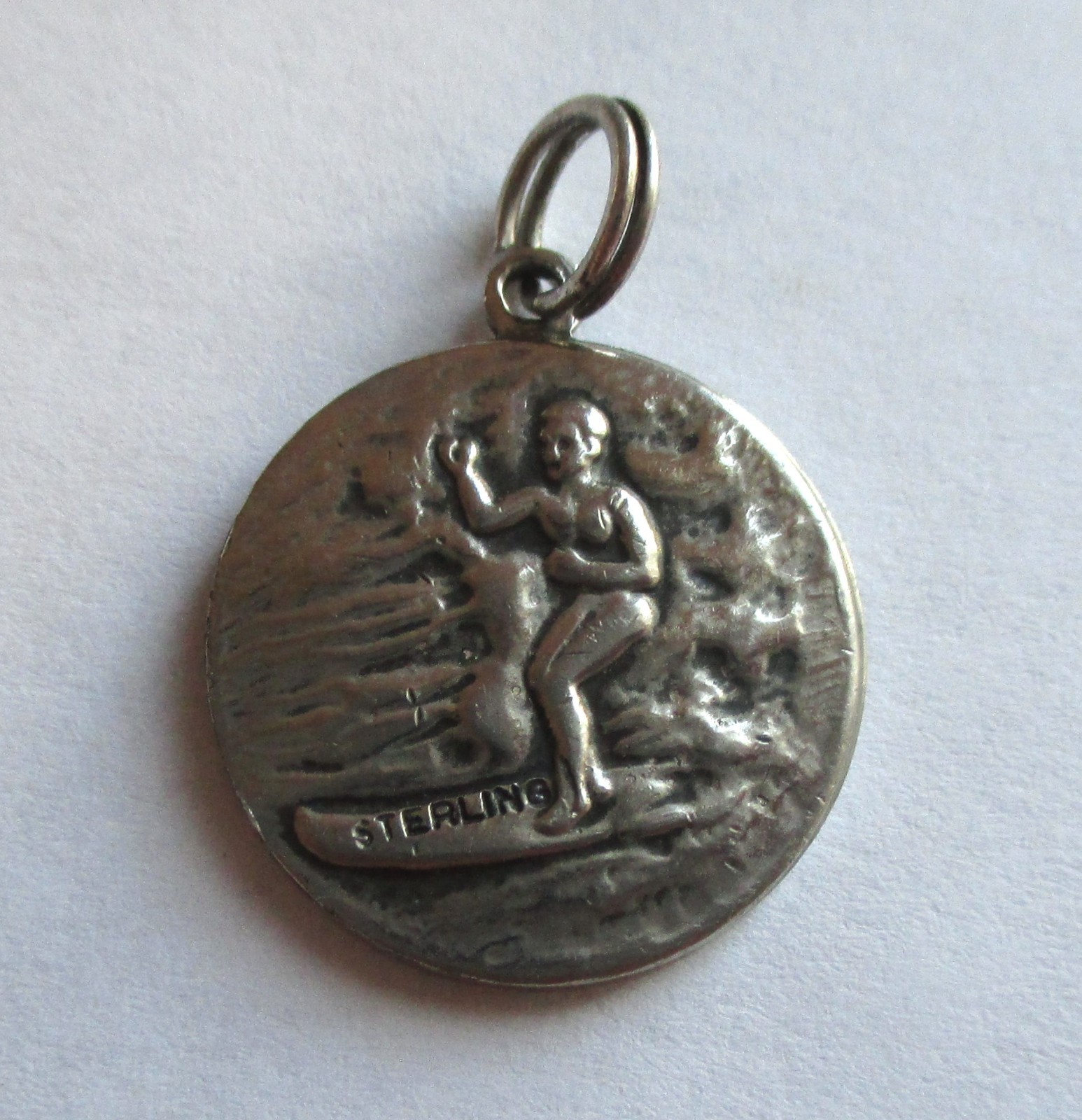 VINTAGE STERLING SILVER ENAMEL SURFER SAINT CHRISTOPHER MEDAL CHARM PENDANT