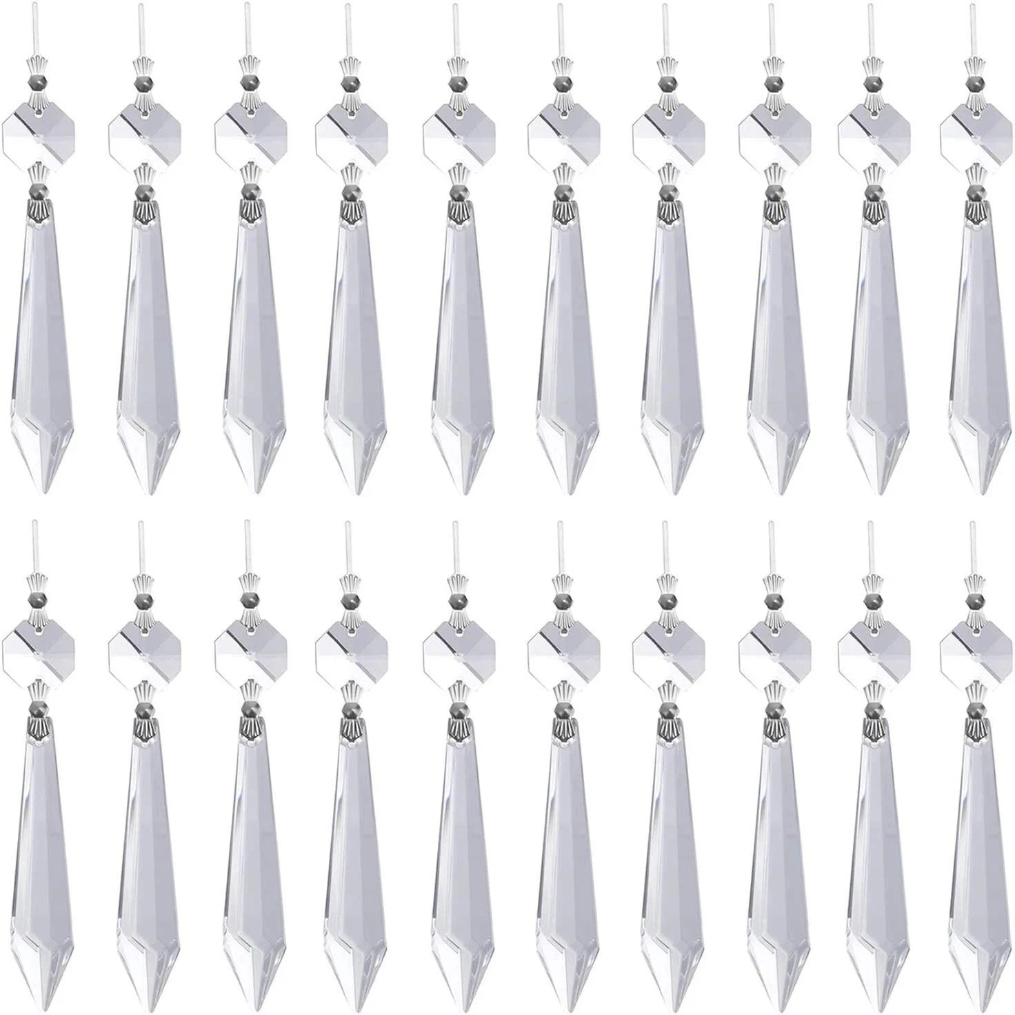 20 Pcs Clear Crystal Chandelier Icicle Prisms Replacement Parts for Lamp Decore