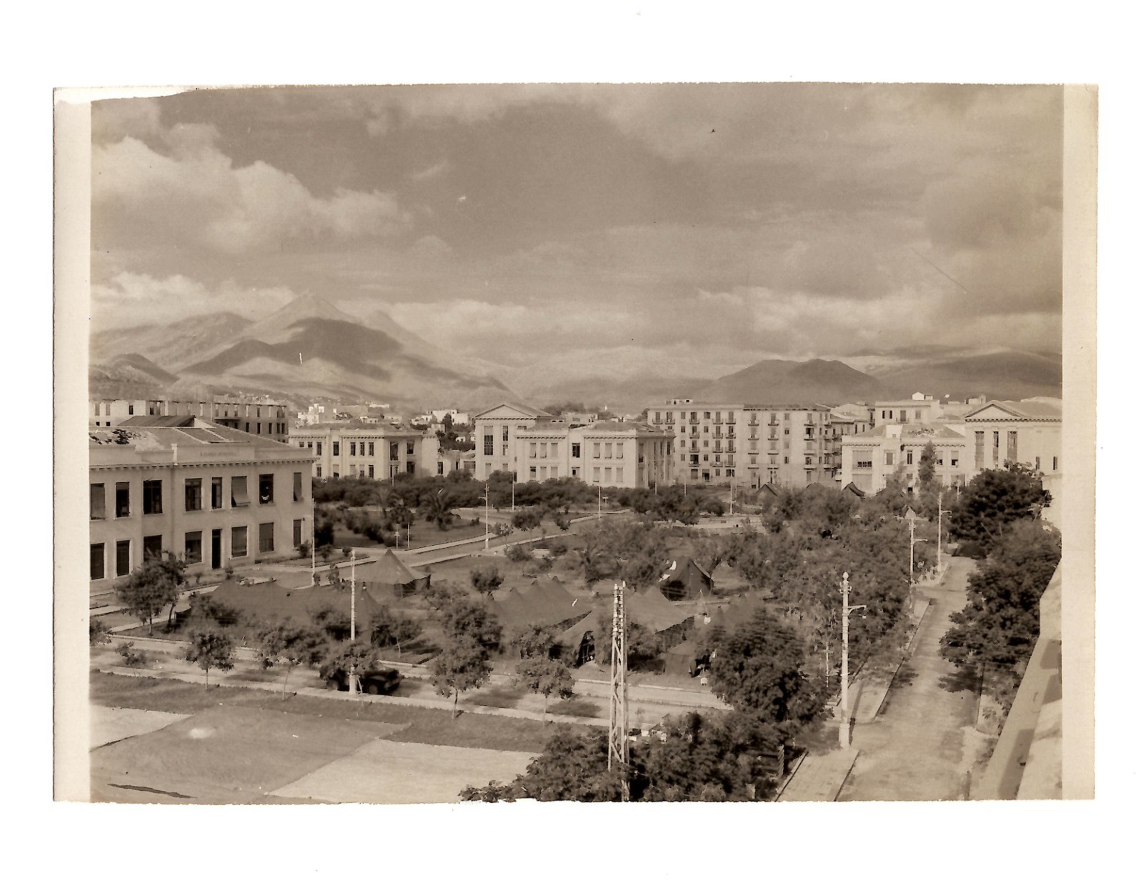WWII WW2 Original Photo Military Tents in City Square 1940s *READ*