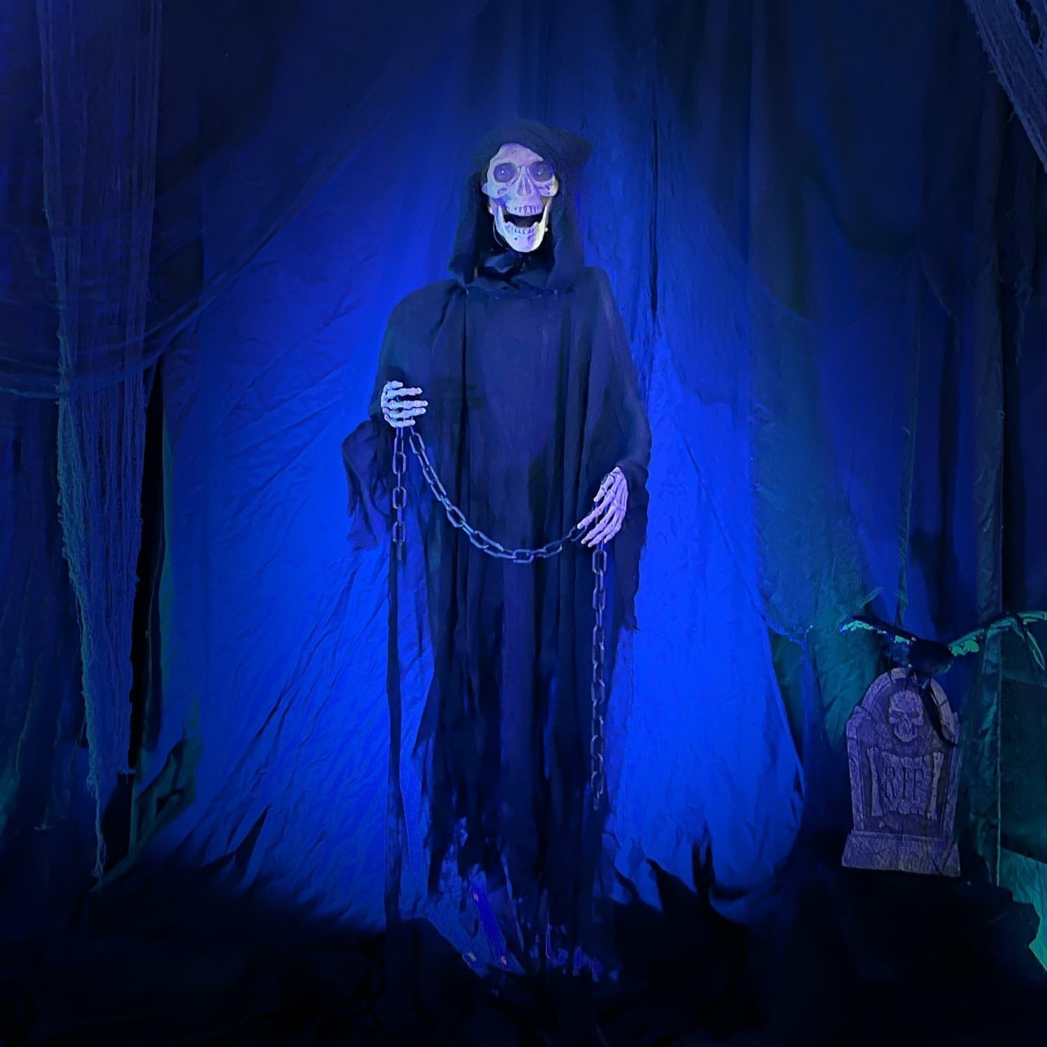 Life-Size Scary Grim Reaper w/Chain Halloween Animatronic with Lights and Sounds