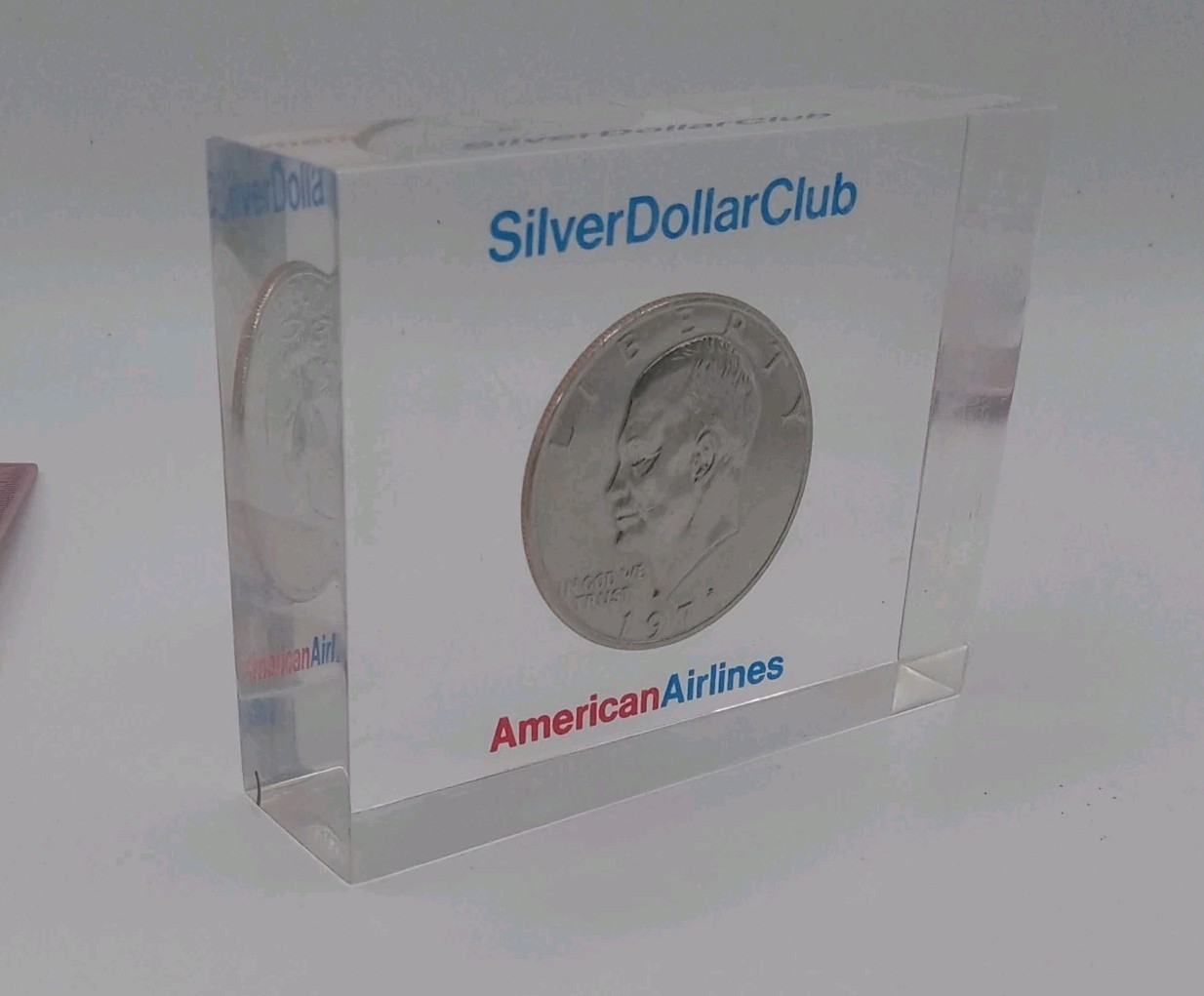 American Airlines Vintage Silver Dollar Club Paperweight 1971
