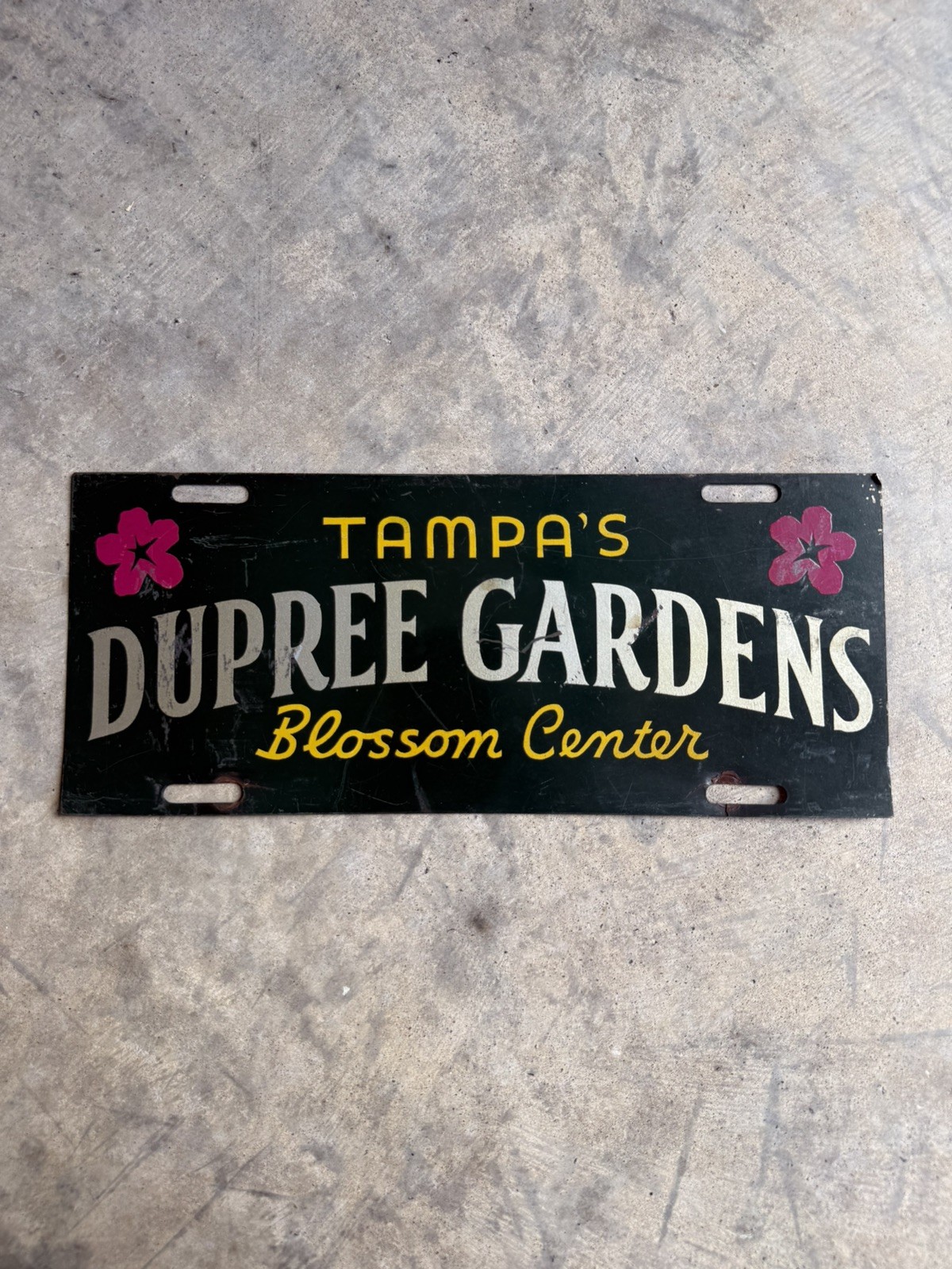 Vintage 1940s - 1950s Dupree Gardens Tampa Florida Souvenir License Plate