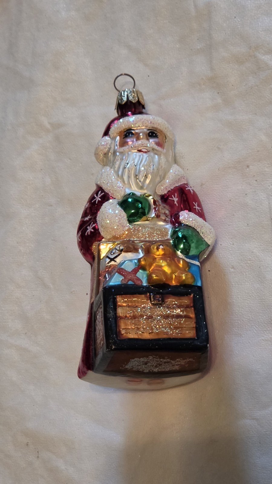 Vintage  1996 Christopher Radko Santa w Gift Box Christmas Ornament 