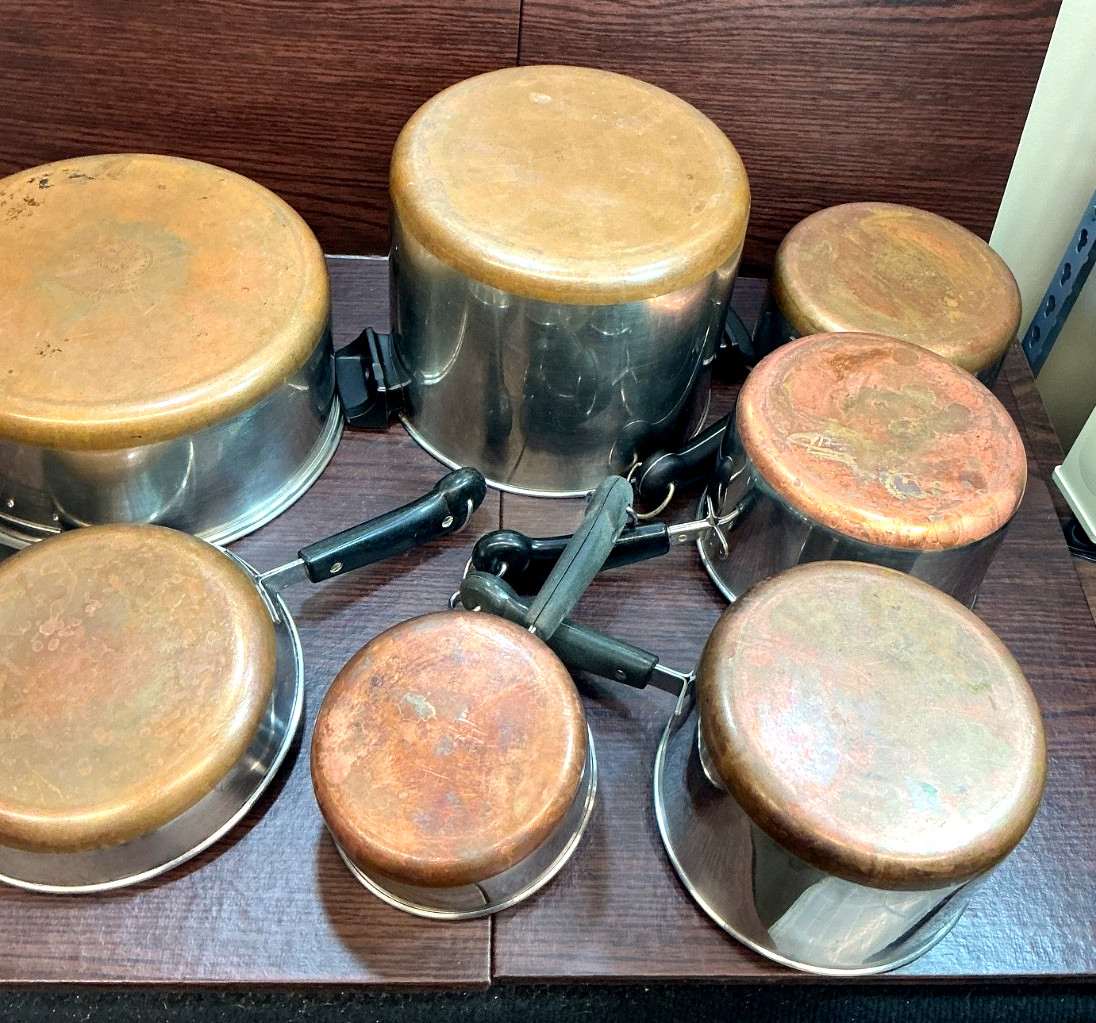 ​Vintage Revere Ware Copper Bottom Cookware Set Lot of 13 Pcs Pots, Pans & Lids