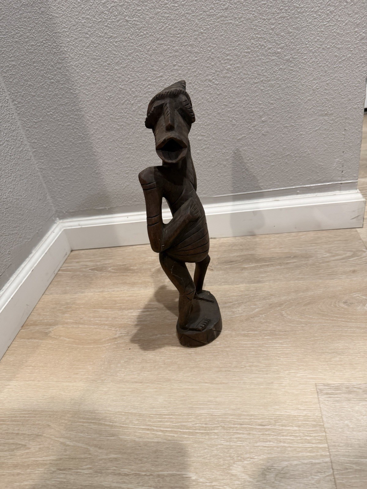 10 1/2” TALL AFRICAN HAND CARVED WOOD FEMALE/PREGNANT STATUE