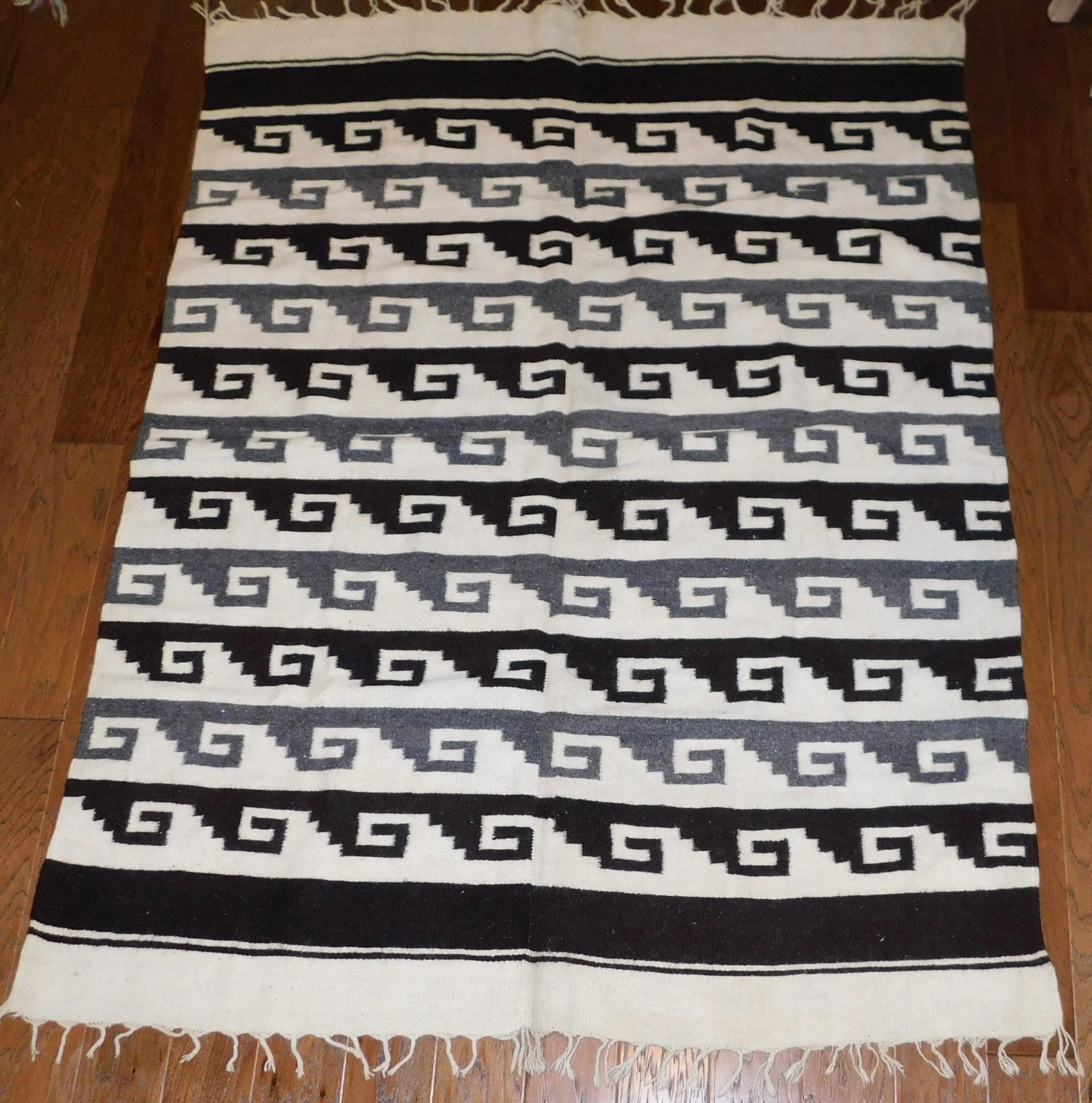 RARE Mexican Hand Weaving Wool Rug Staircase Hand-Woven MCM Zapotec 75\