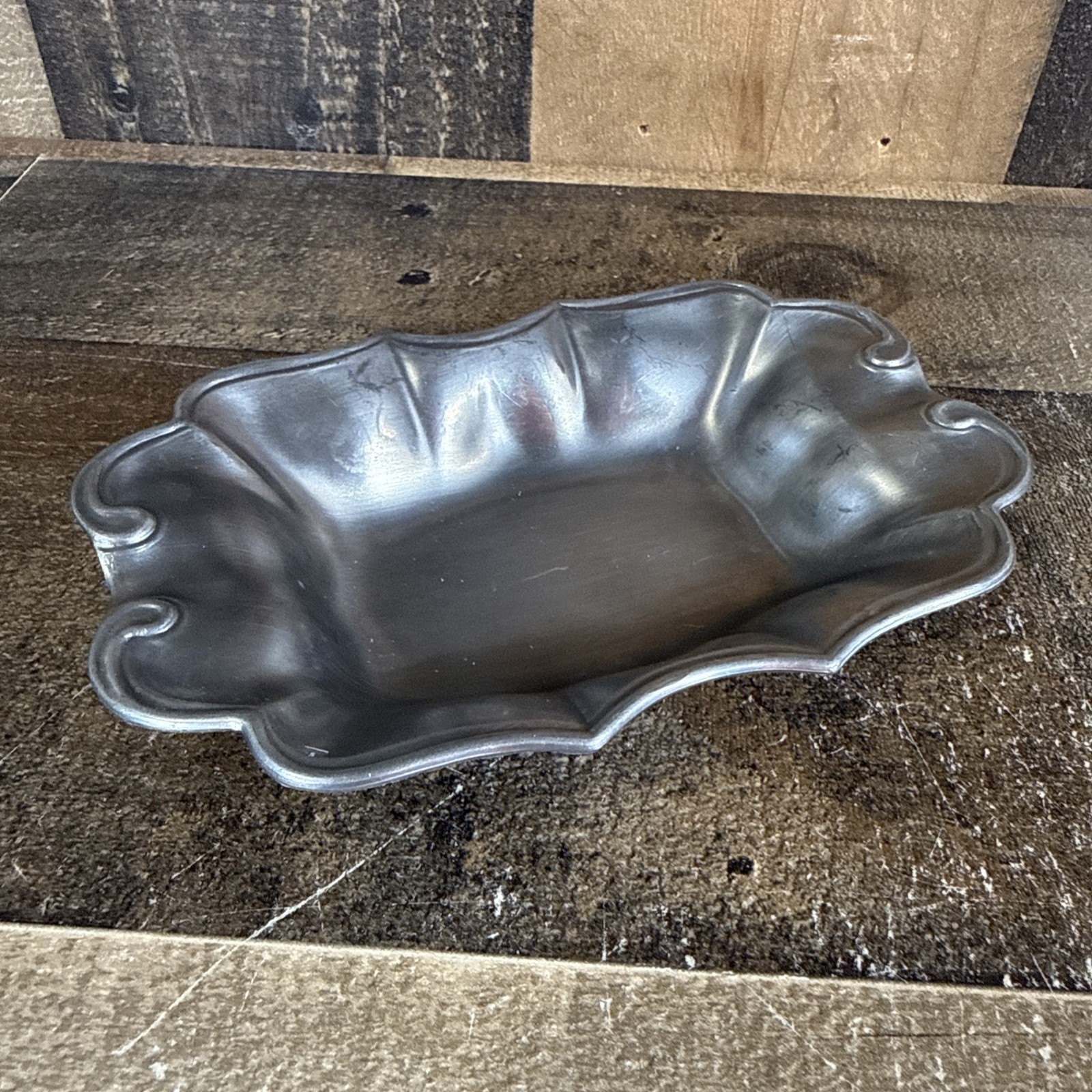 Antique Pewter English Tutor Rose Mark Relish Dish / Silver Candy Bowl Vintage