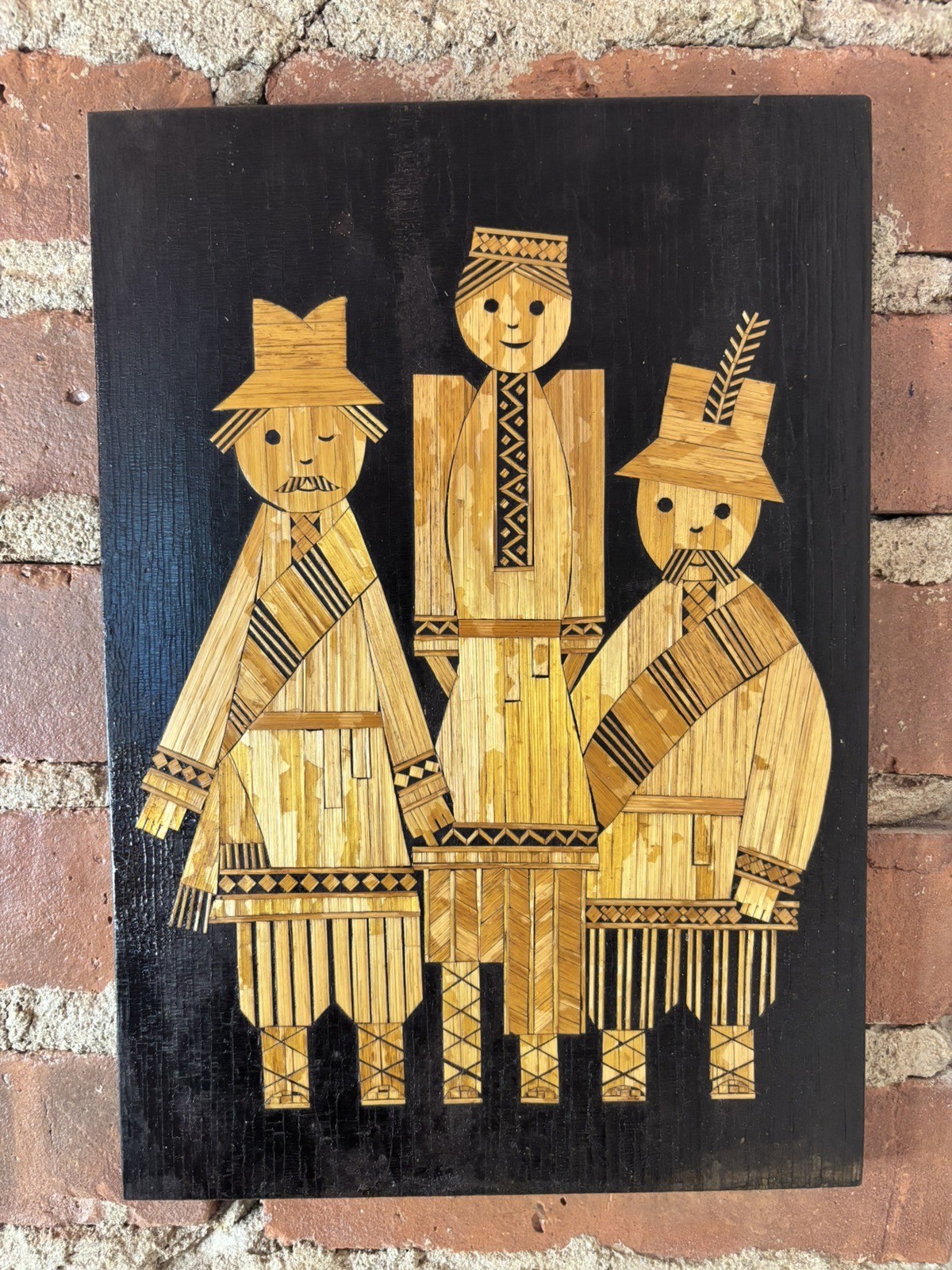 Vintage Russian Wood Straw Work Folk Art With Original Label