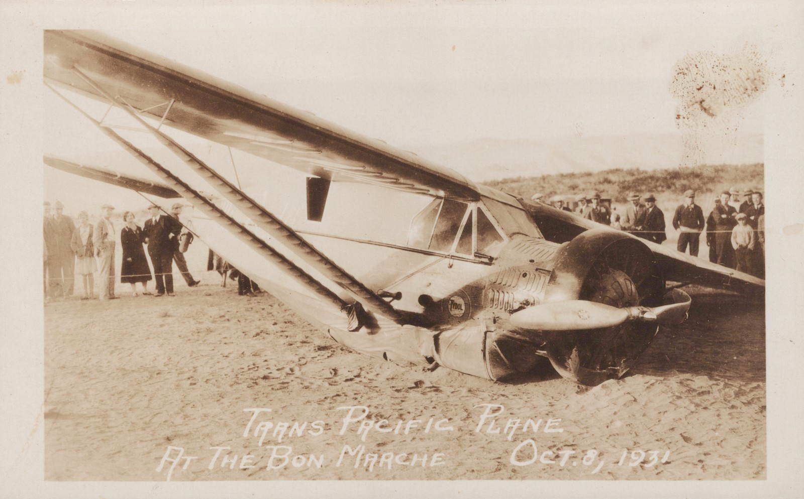 Trans-Pacific Plane RPPC 1931 Miss Veedol Bon Marche Aviation Postcard