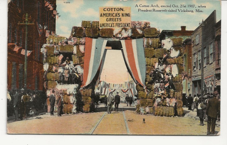 PATRIOTIC 1907 VICKSBURG MISSISSIPPI COTTON BALE ARCH PRESIDENT TEDDY ROOSEVELT