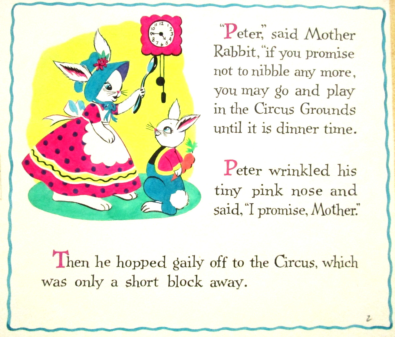 1972 PETER RABBIT CIRCUS DOLLIE TINGLE ORIGINAL drawing art BOOK PAINTING clock