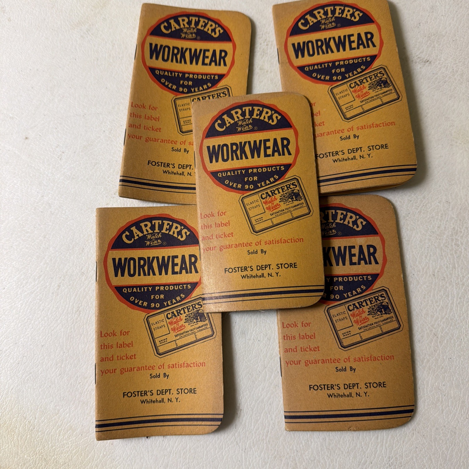 Vtg Lot Of 5 Carter's Workwear Note pads Foster’s Whitehall NY 1952/ ‘53 Store