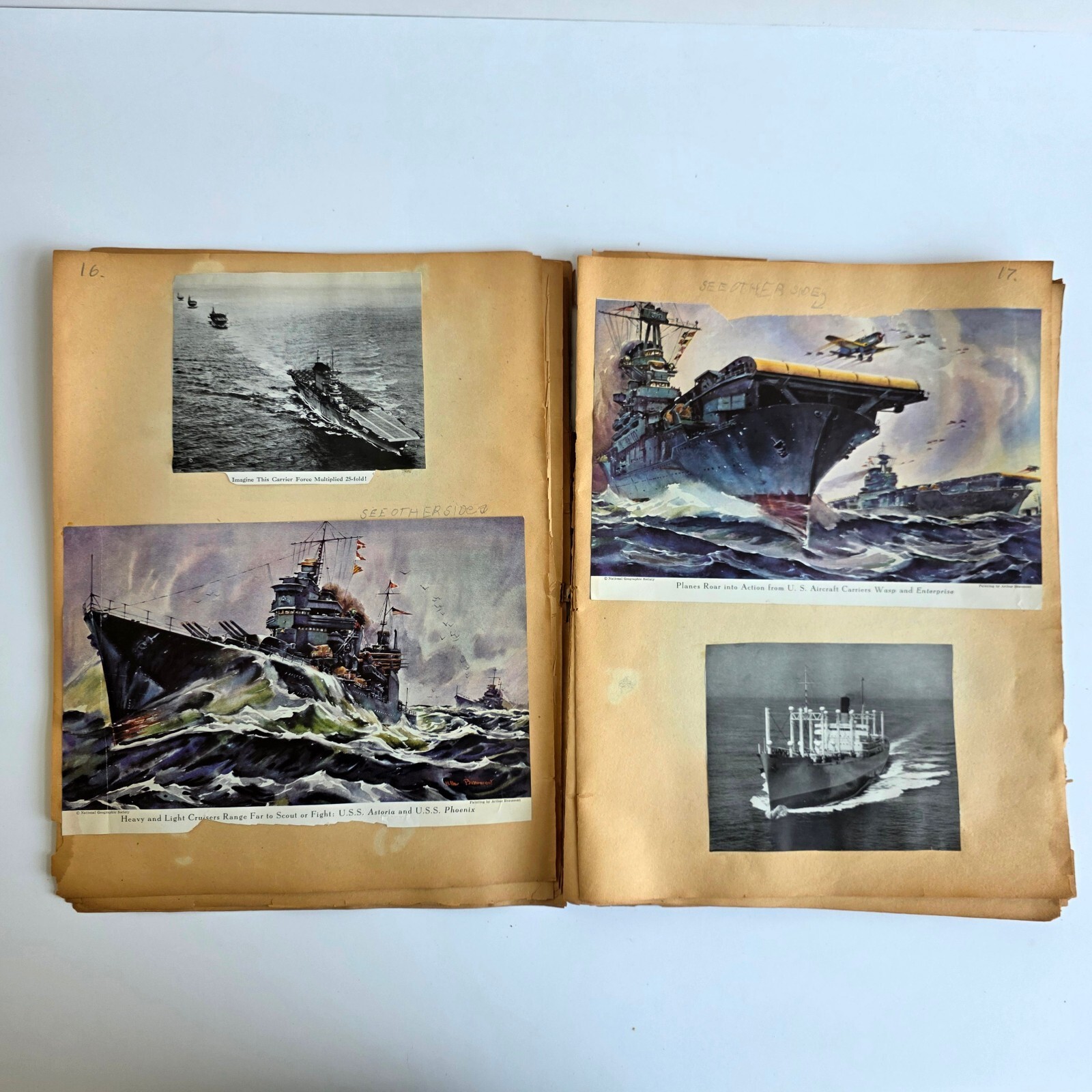 1945 WWII School Scrapbook Newspaper Clippings Maps Ships Aircraft 46 Pages