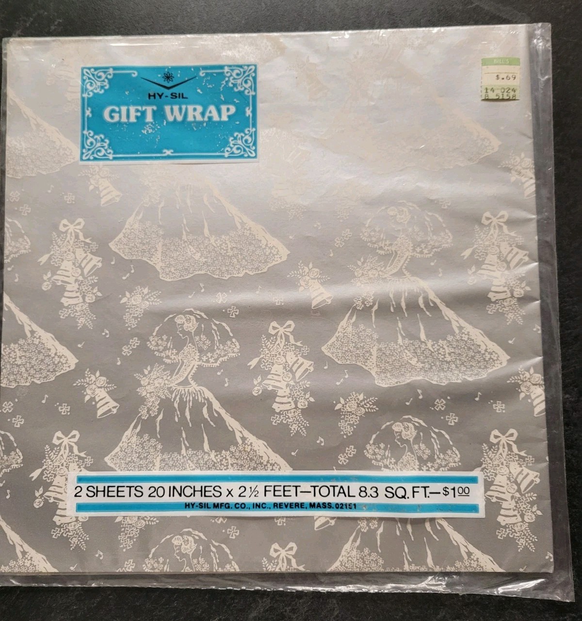 Vintage Wedding Bridal Shower Gift Wrapping Paper Art Deco MCM USA Silver Retro