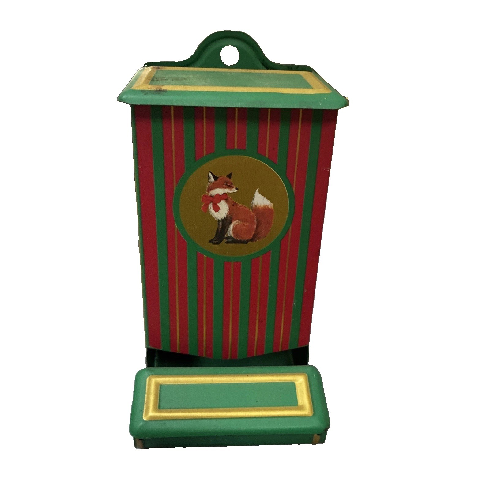 VINTAGE JASCO TIN MATCHSTICK HOLDER CHRISTMAS FOX