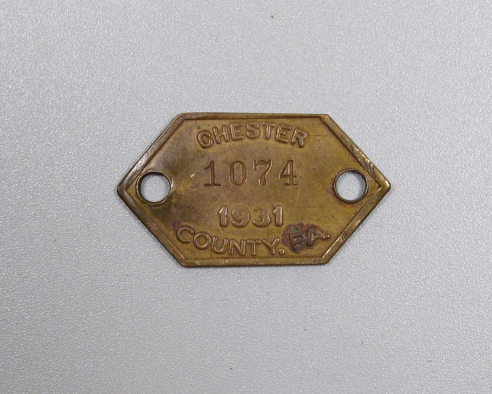 Scarce Early Vintage 1931 Chester Co, PA Dog Tax License #1074 Good Shape