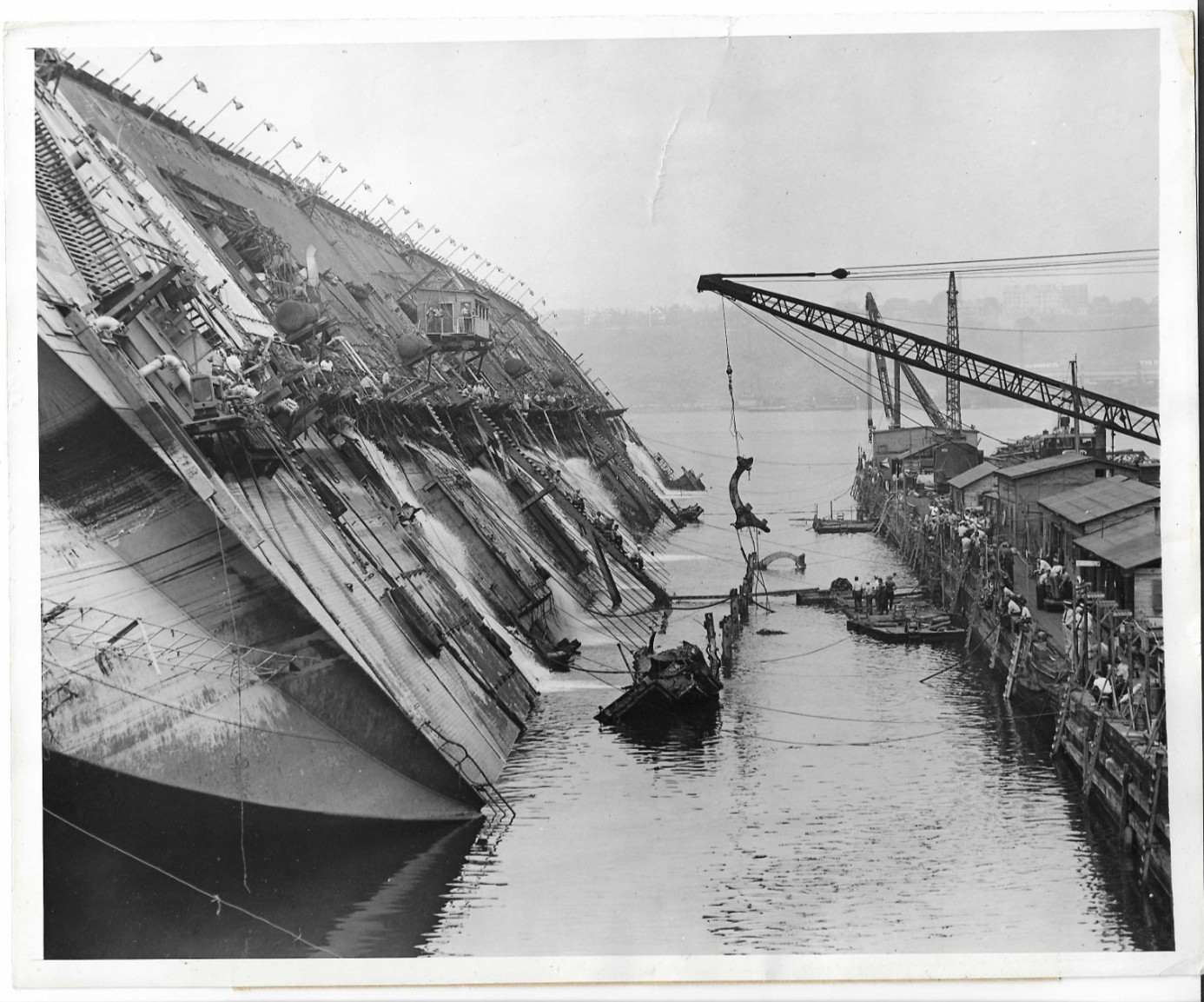 SS NORMANDIE LAFAYETTE Fire Salvage NYC Vintage 8x10 Press Photo Ship Liner