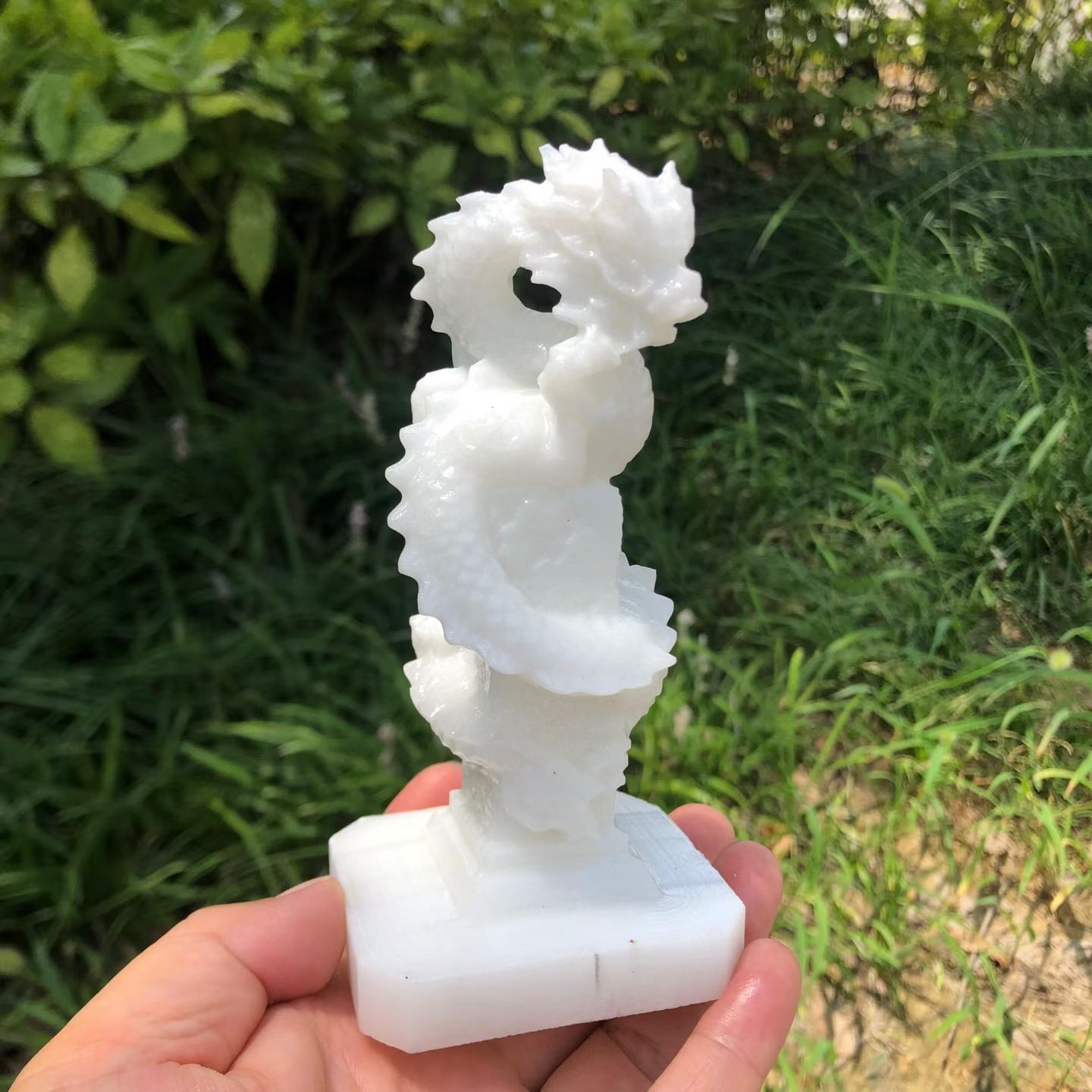 1pc Natural White marble Quartz Carved Crystal Dragon Skull Reiki Decor