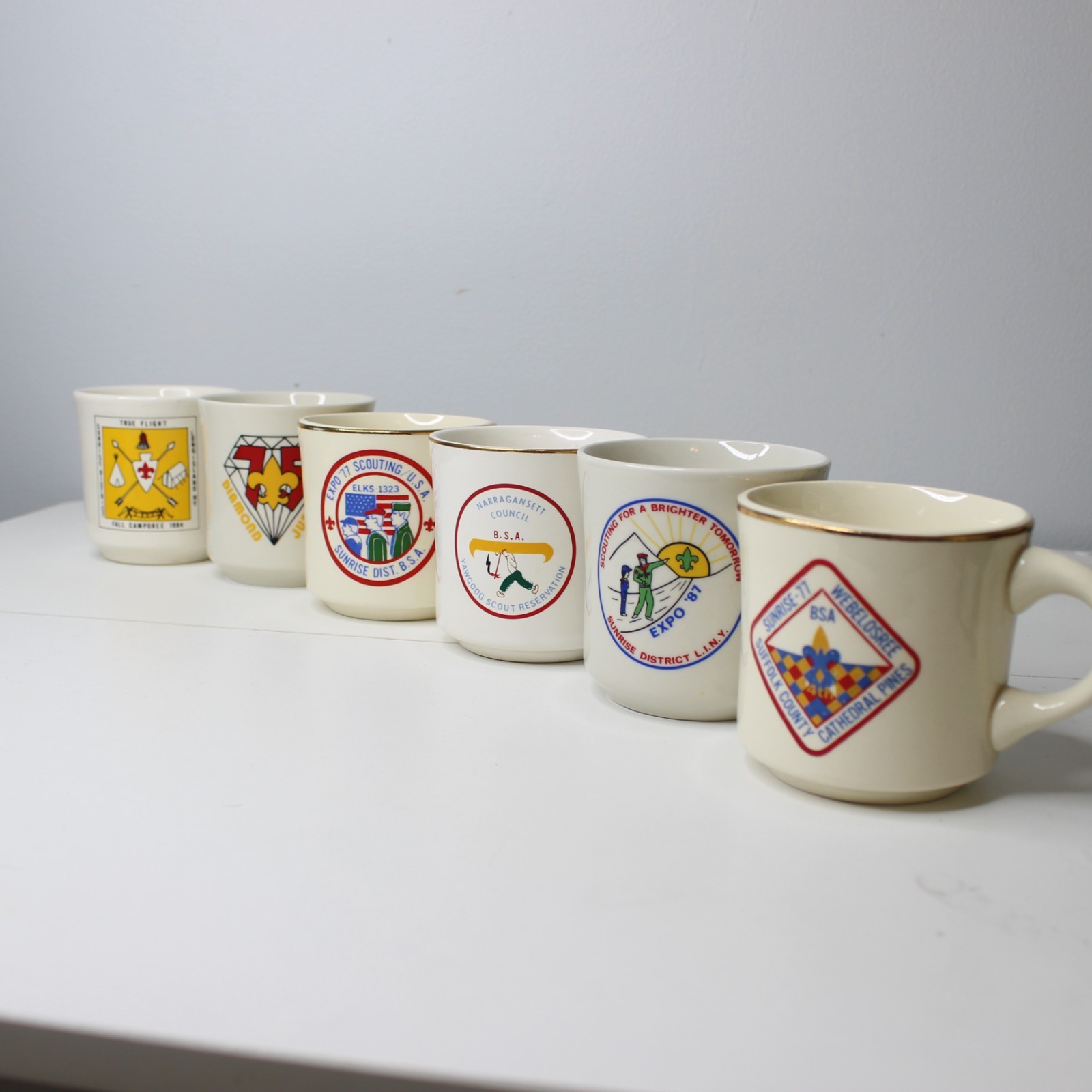 Lot Of 6 - Vintage 70s 80s Boy Scouts Of America Ceramic Mugs Rare Designs USA