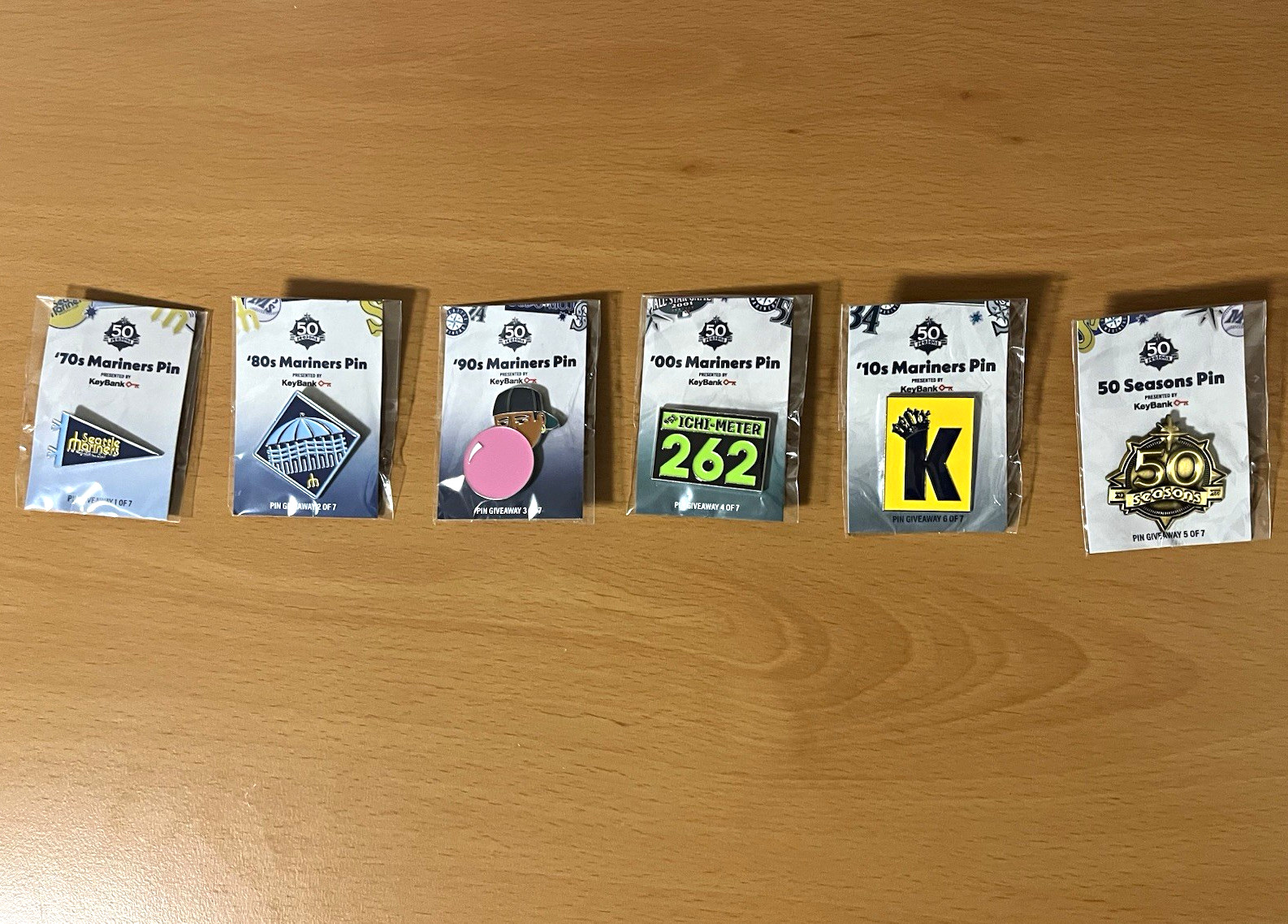 Seattle Mariners 50th Anniversary Pin Set 1970s-2010s, 50 Seasons