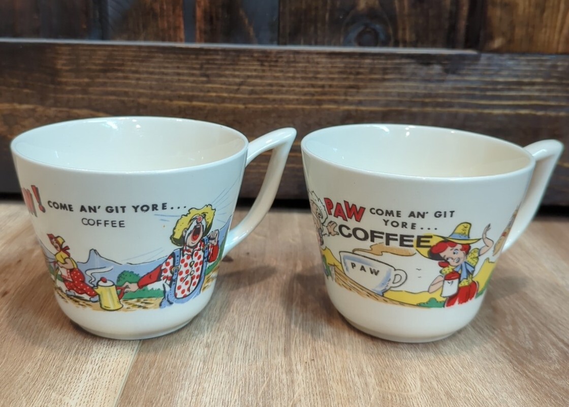 Set Of 2 Vtg MAW And PAW Come Git Yore Coffee Mugs Country Farm Hillbilly Plow 