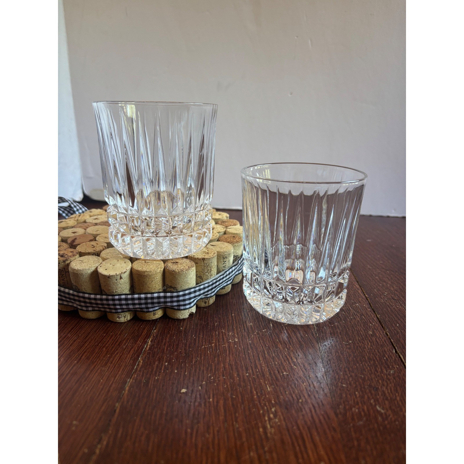 Fostoria Heritage Clear Double Old Fashioned Glasses Set of 2 Heavy Cut Glass