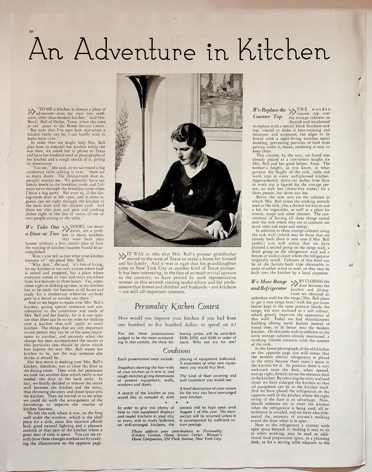 Original 1930s Woman's Home Companion Kitchen Planning Print Article