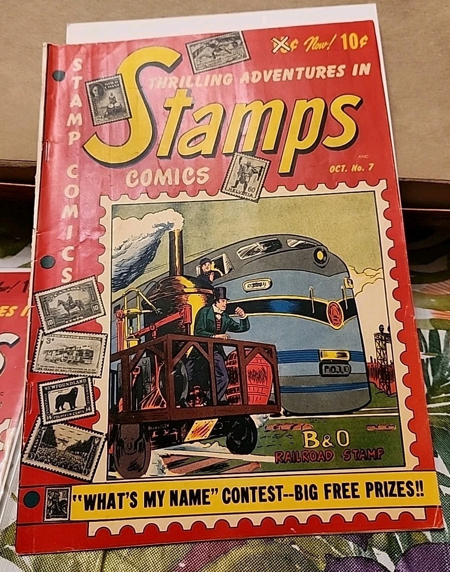 Thrilling Adventures Stamps Comics #7 Golden Age B &O Railroad Stamp Oct. 1952