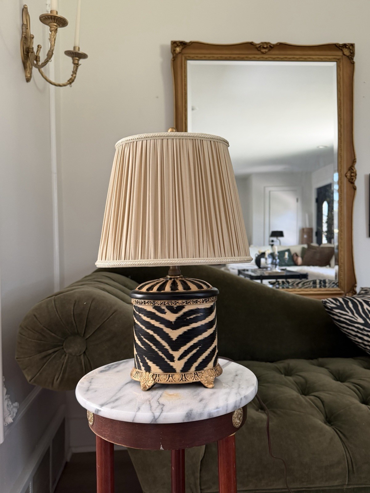 Antique Handcrafted Zebra Pattern Lamp