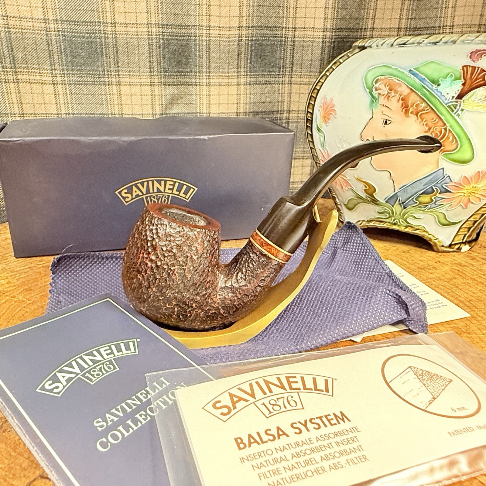 Fantastic Savinelli ROMA 614 Smooth Rim Box/Sock Balsa Filters Estate Tobac Pipe