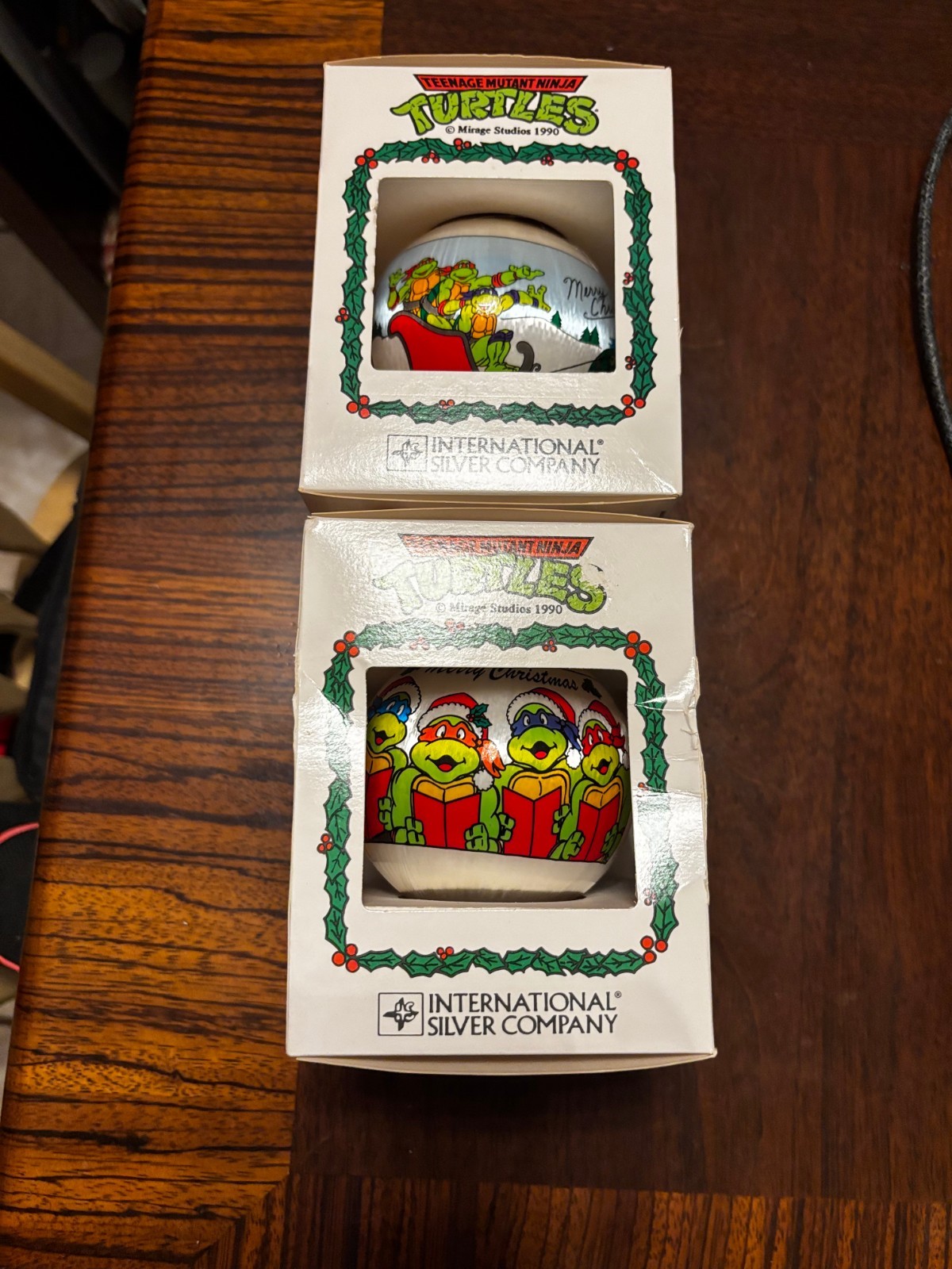 Vtg Official 1990 Teenage Mutant Ninja Turtles Christmas Ornament NIB; Lot of 2