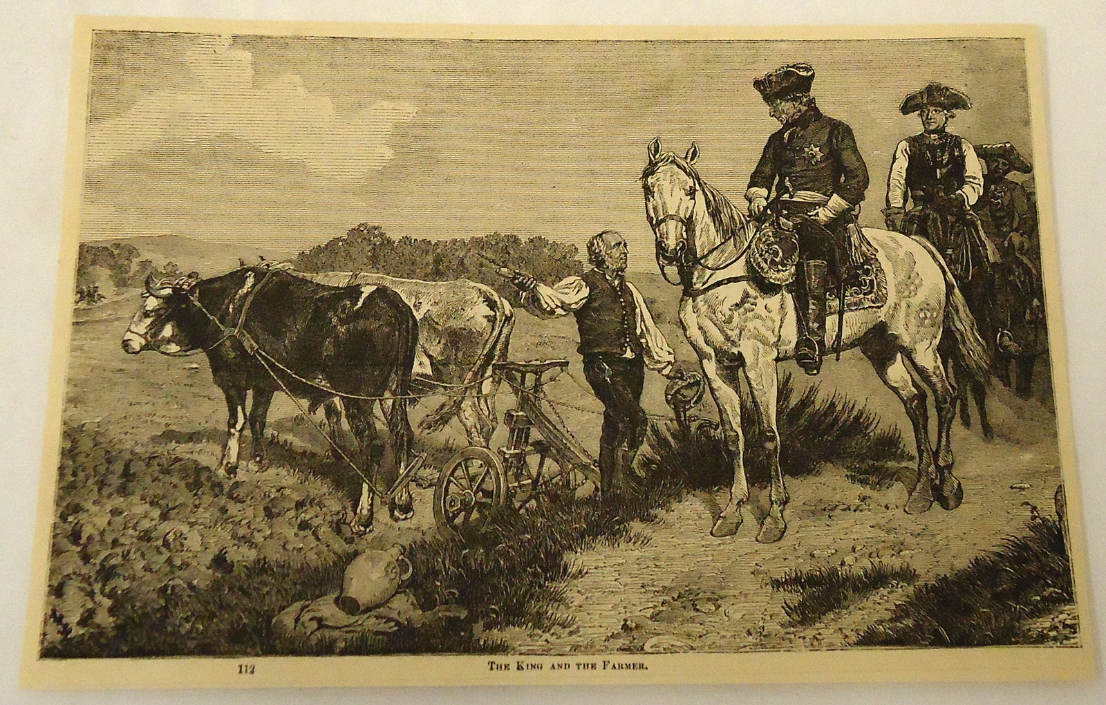 1882 magazine engraving ~ KING FREDERICK TALKS TO FARMER ~ Prussia