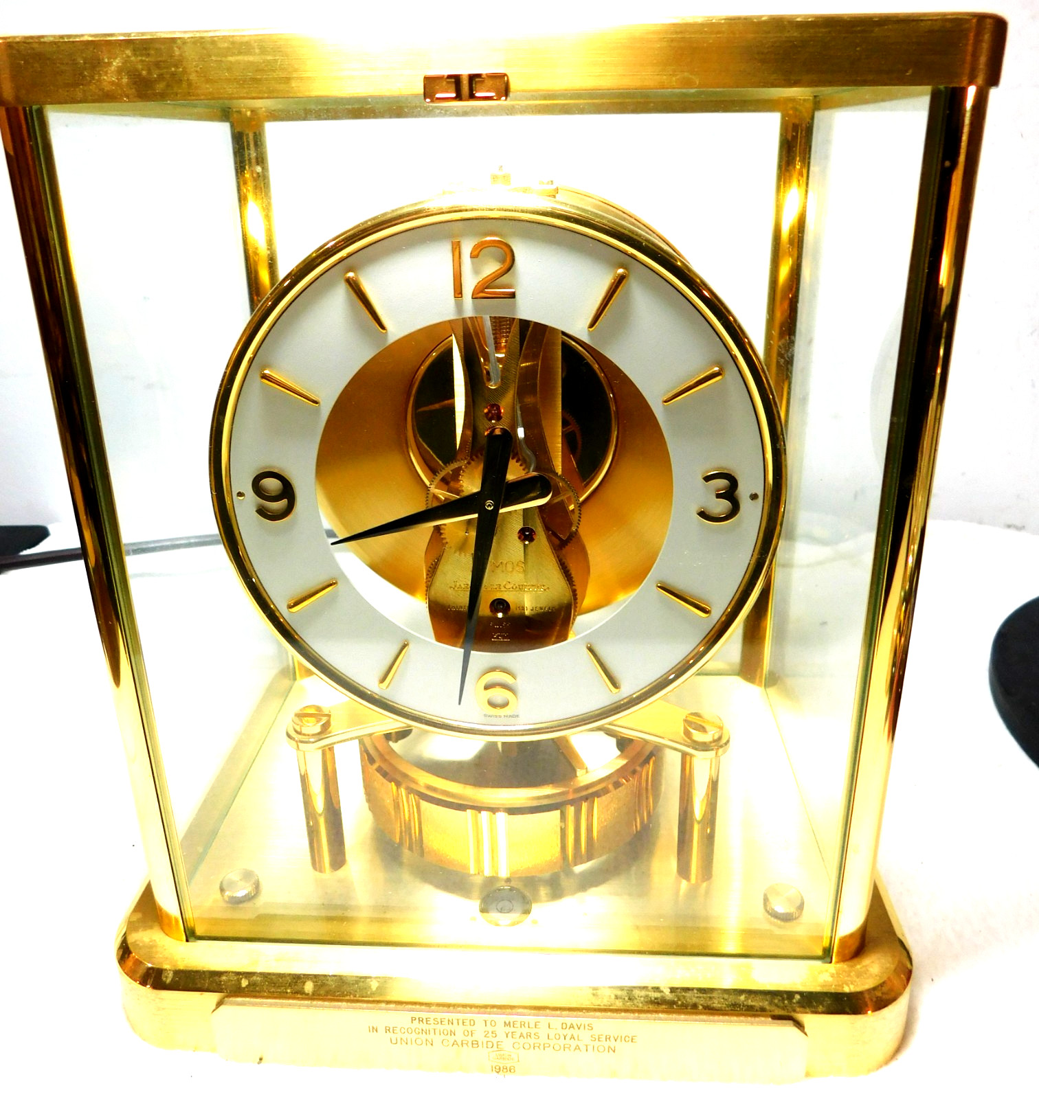 Vintage 1986 Swiss Jaeger-Le Coultre Model 540 Atmos Mantle Clock / Runs