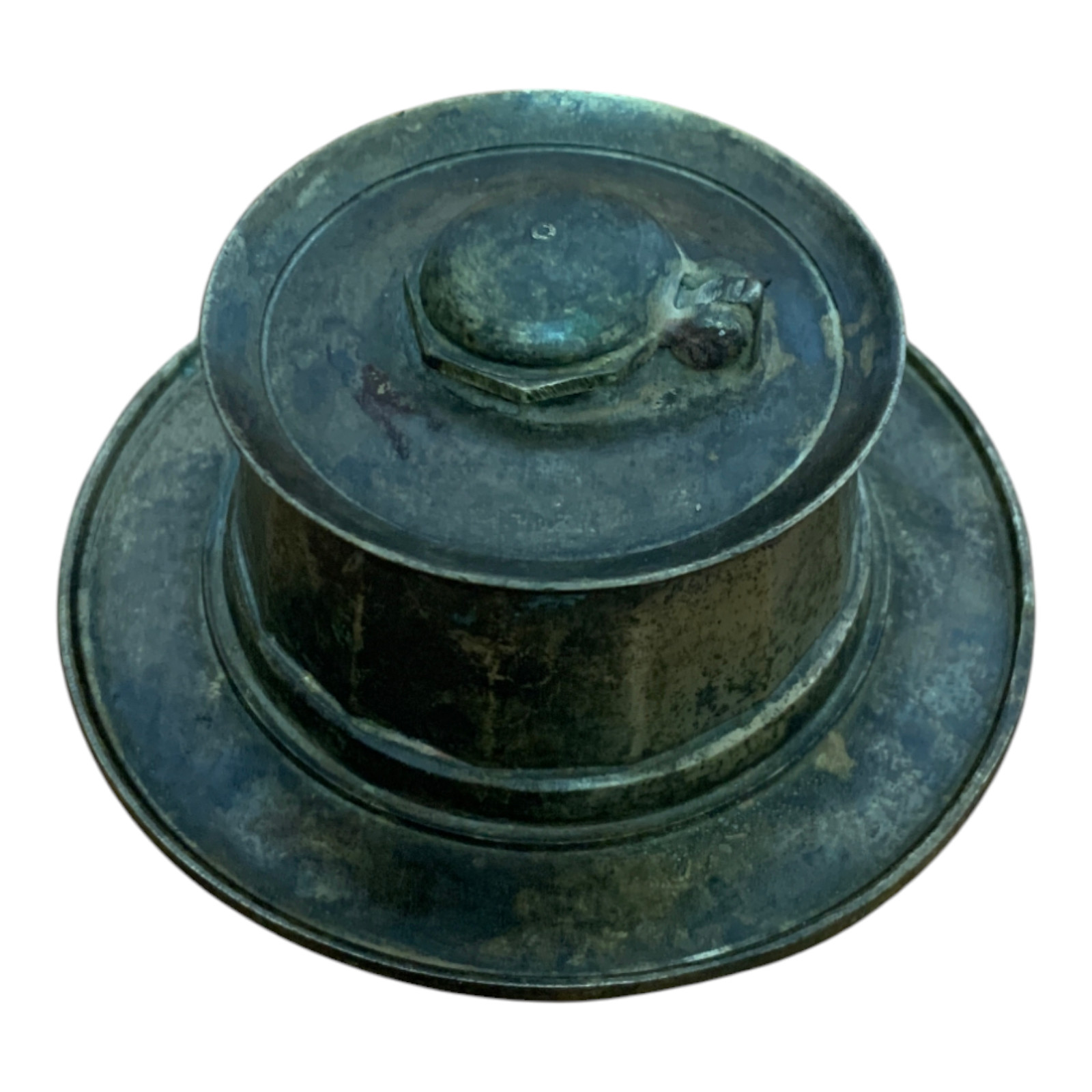 1900's Antique Vintage Handcrafted Brass Round Shape Inkpot ,  Collectible