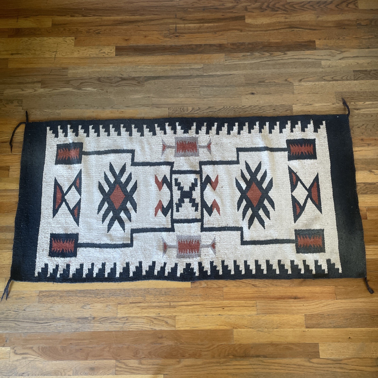 Vintage Native American Navajo Rug Storm Pattern Wool Southwest 30” X 62”