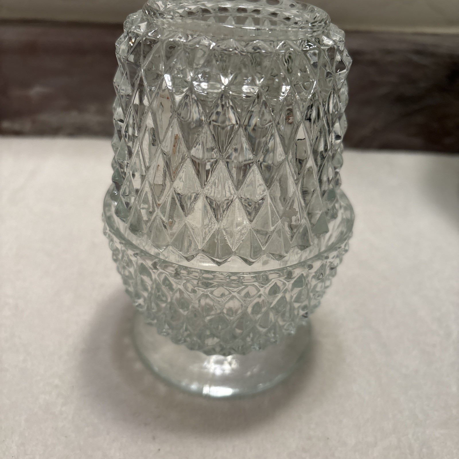 Vintage Indiana Glass Fairy Lamp Lite Clear Diamond Point Candle Holder 2 pc Set