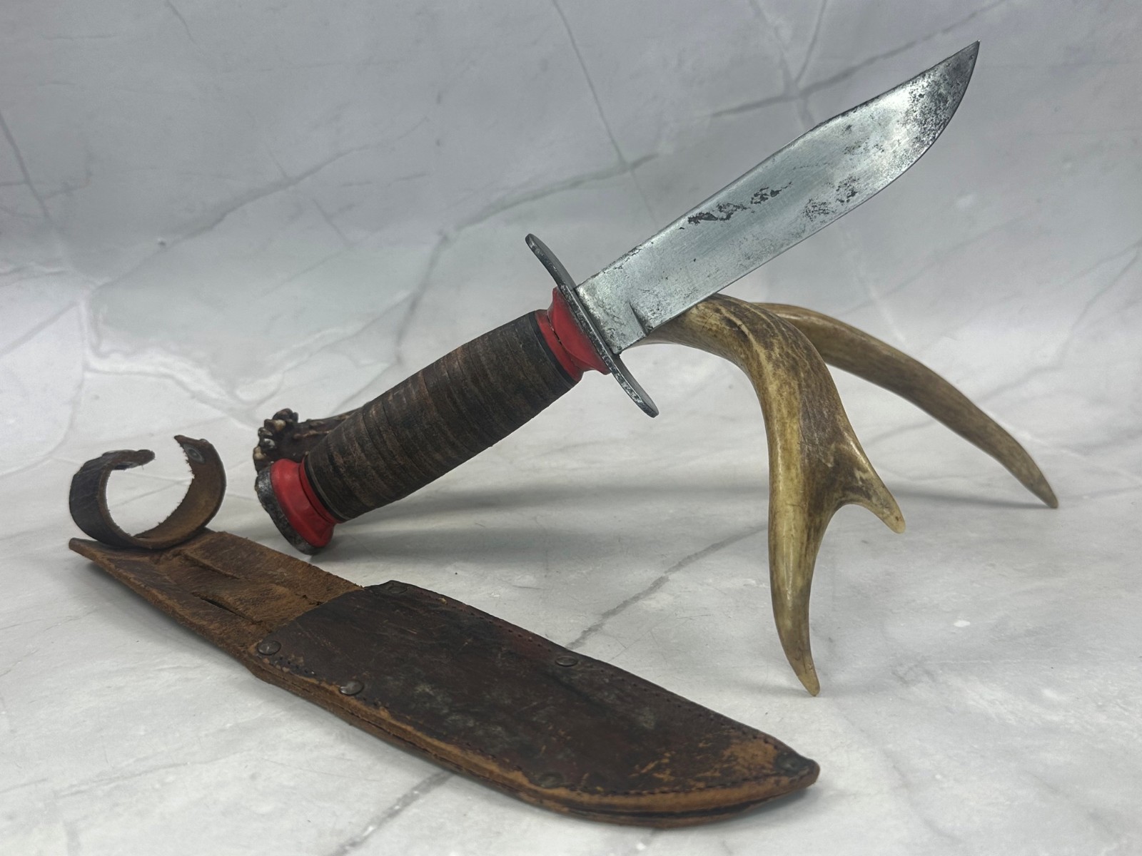 Vintage 1946-73 Schrade Walden NY USA Survival Bowie Hunter Knife Leather Sheath