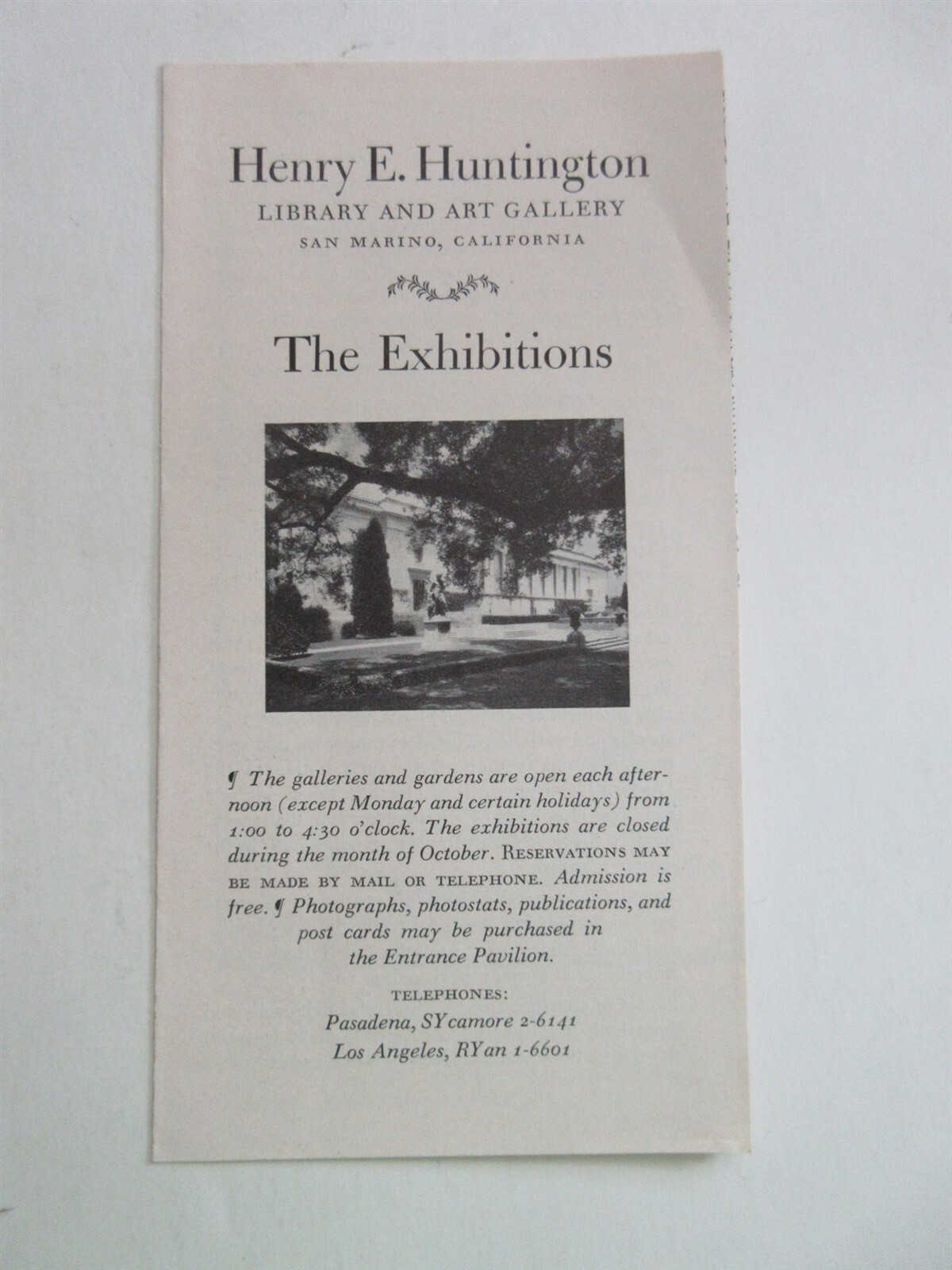 vintage Henry E. Huntington Library - The Exhibitions brochure San Marino CA