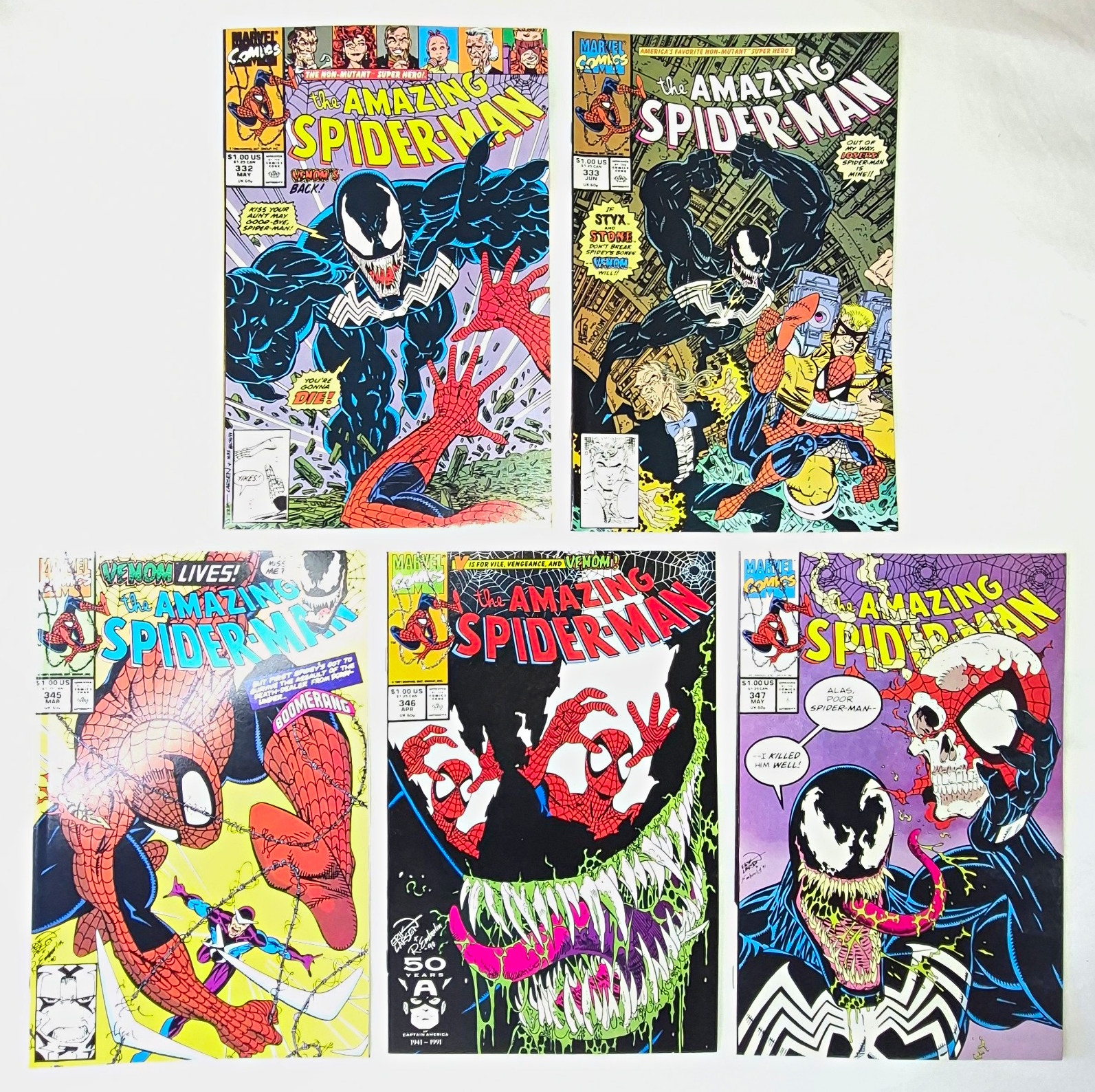 Amazing Spider-Man 332 333 345 346 347 Venom Lot 1990-1991 Erik Larsen Marvel